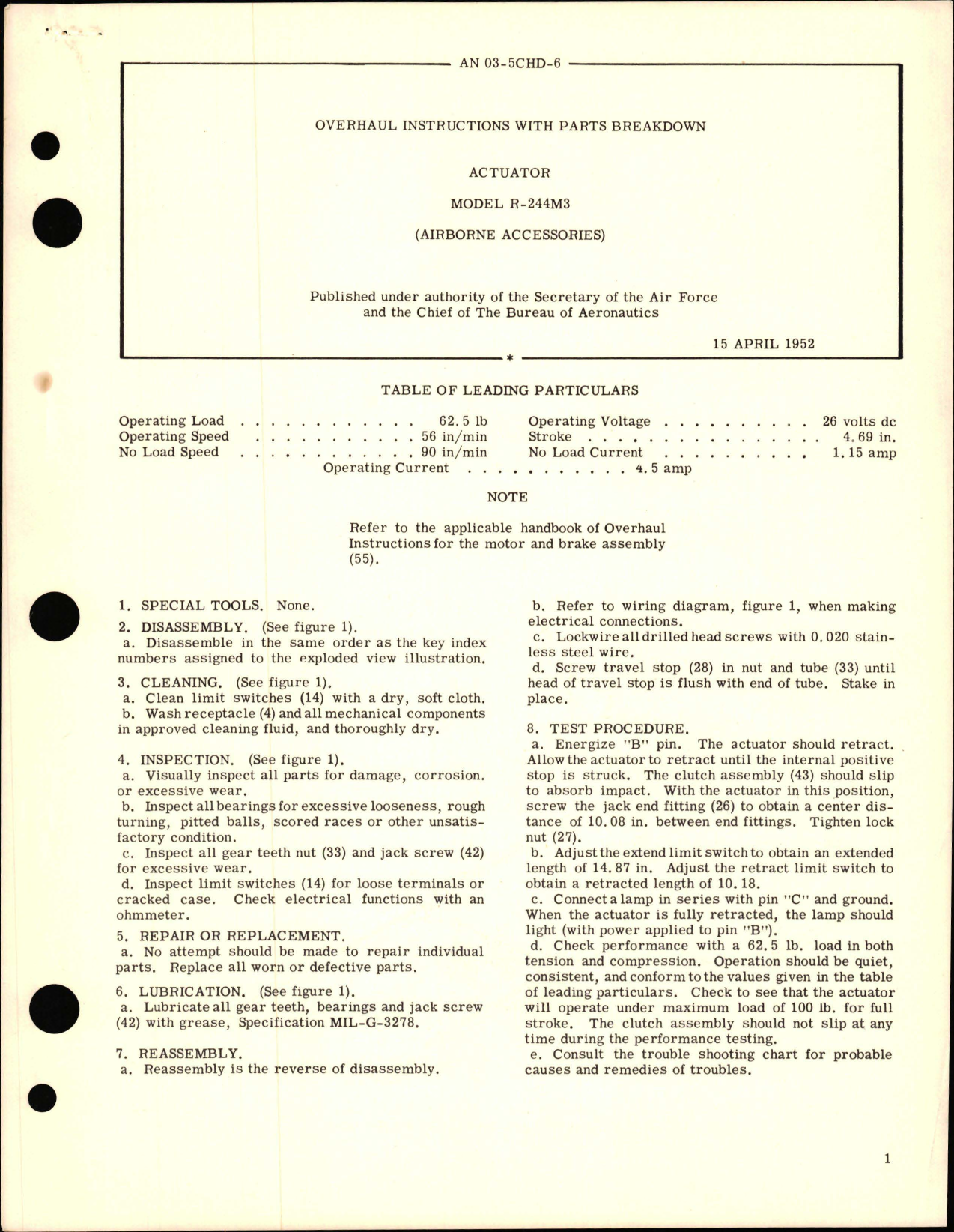 Sample page 1 from AirCorps Library document: Overhaul Instructions with Parts Breakdown for Actuator - Model R-244M3 