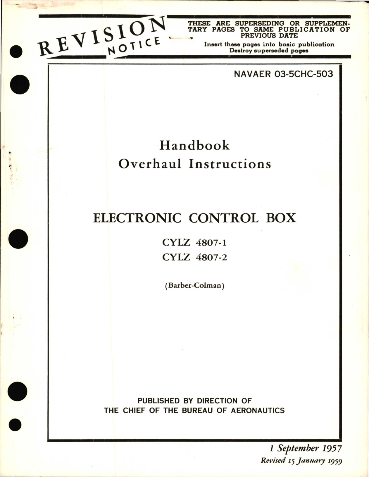 Sample page 1 from AirCorps Library document: Overhaul Instructions for Electronic Control Box - CYLZ 4807-1 and CYLZ 4807-2