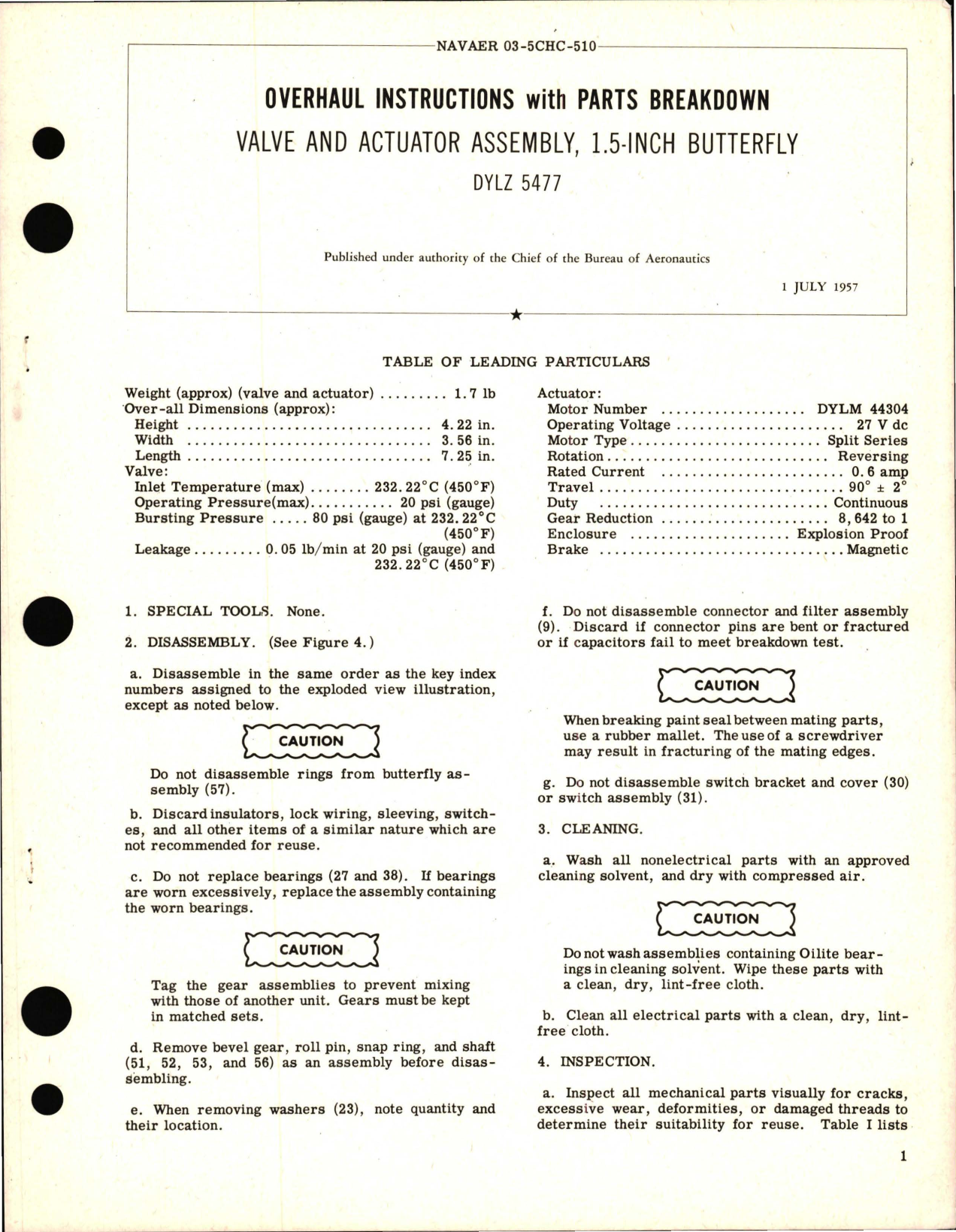 Sample page 1 from AirCorps Library document: Overhaul Instructions with Parts Breakdown for Valve and Actuator Assembly, 1.5 Inch Butterfly - DYLZ 5477