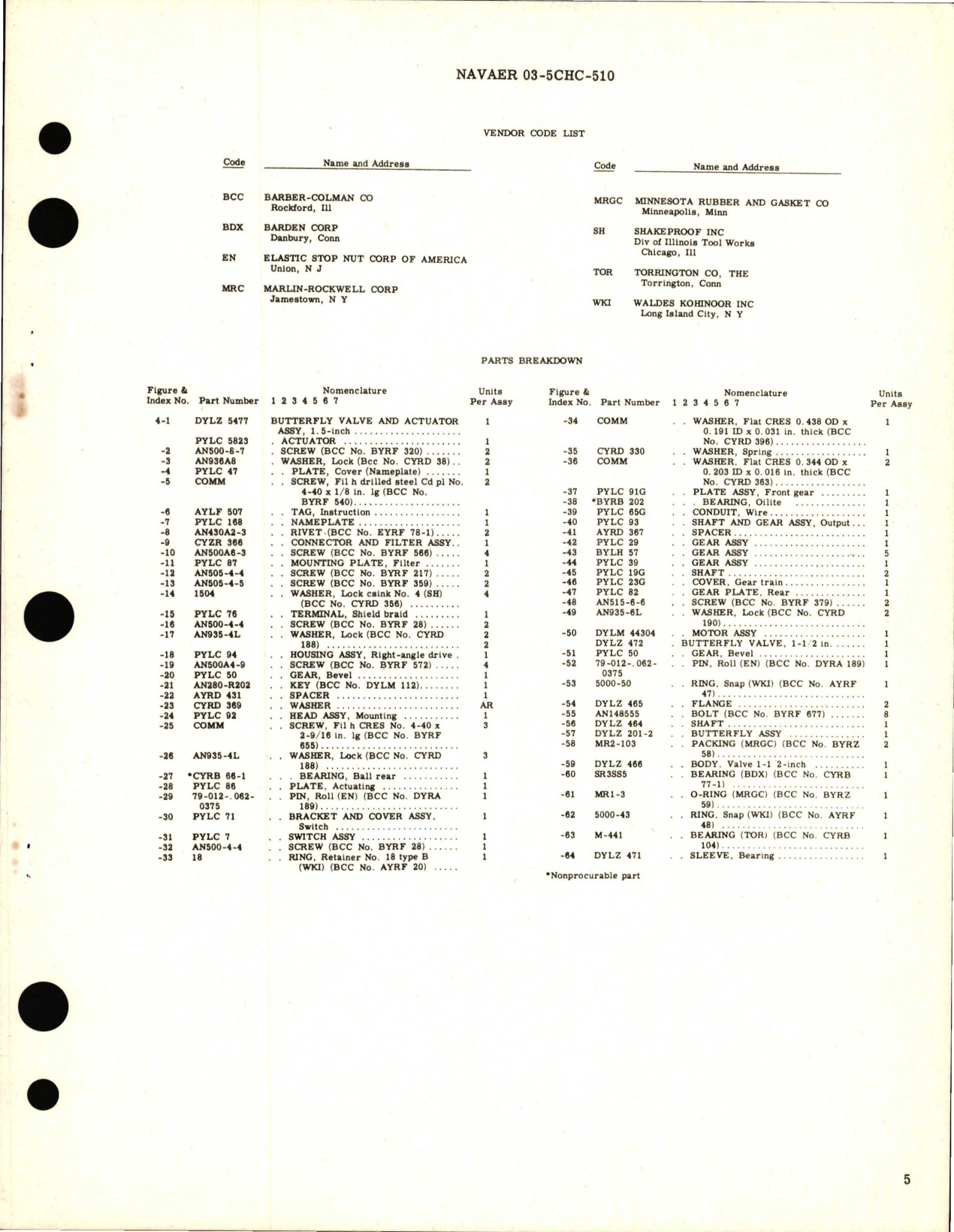 Sample page 5 from AirCorps Library document: Overhaul Instructions with Parts Breakdown for Valve and Actuator Assembly, 1.5 Inch Butterfly - DYLZ 5477