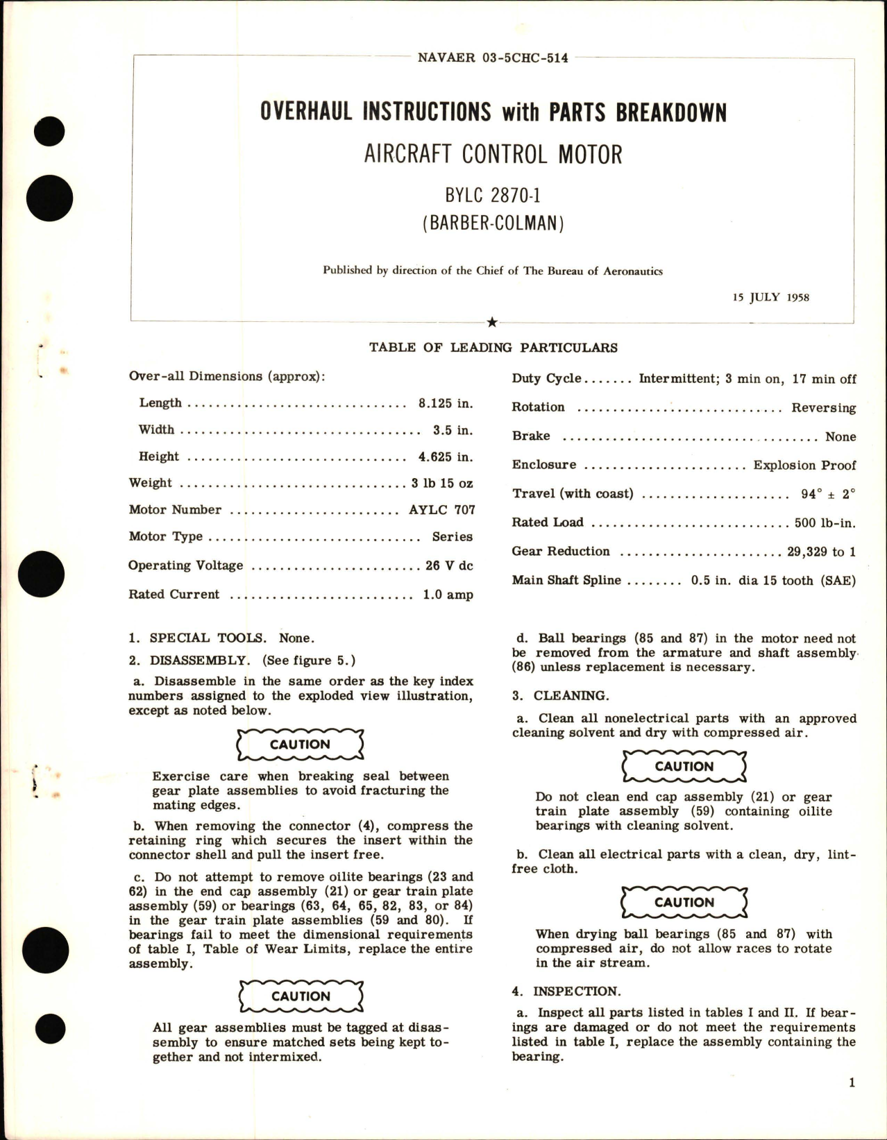 Sample page 1 from AirCorps Library document: Overhaul Instructions with Parts Breakdown for Aircraft Control Motor - BYLC 2870-1