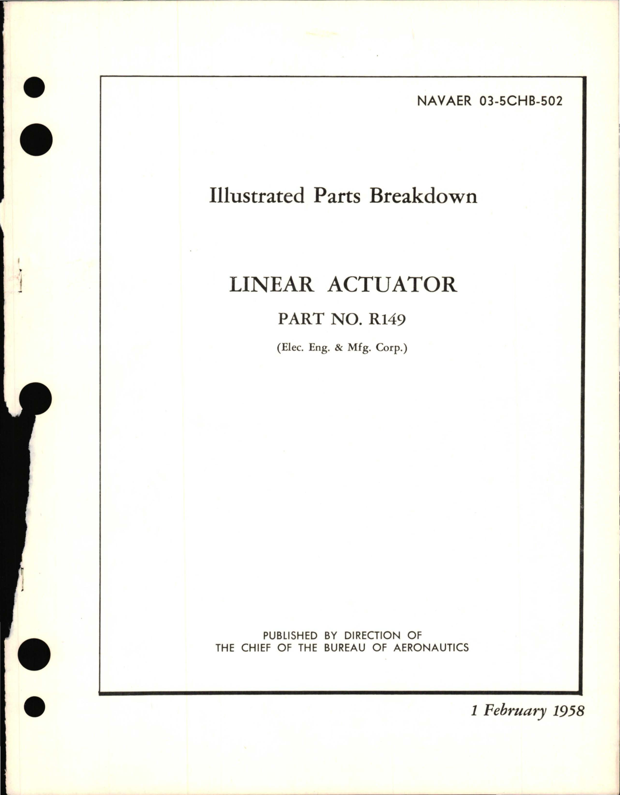 Sample page 1 from AirCorps Library document: Illustrated Parts Breakdown for Linear Actuator - Part R149 