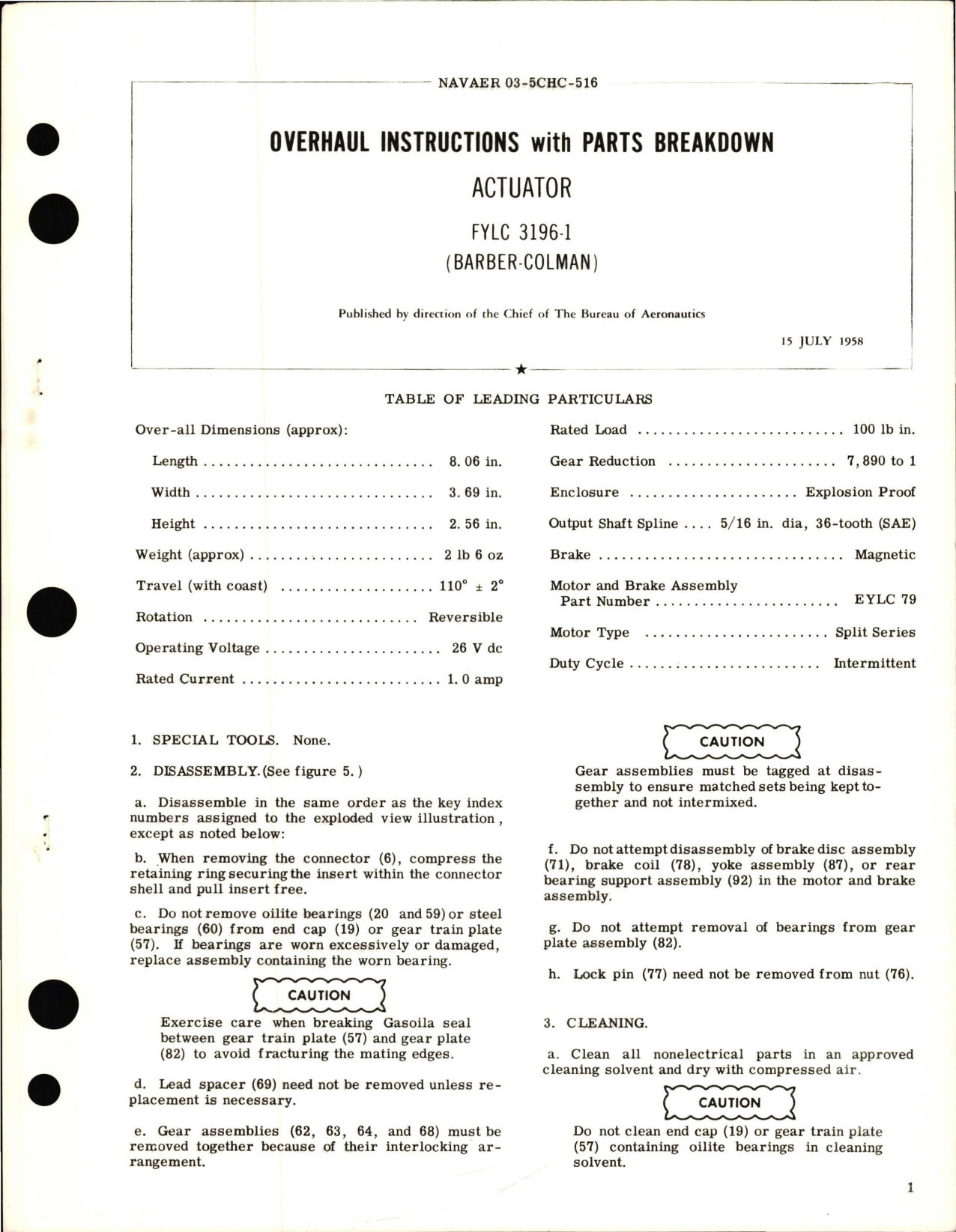 Sample page 1 from AirCorps Library document: Overhaul Instructions with Parts Breakdown for Actuator - FYLC 3196-1