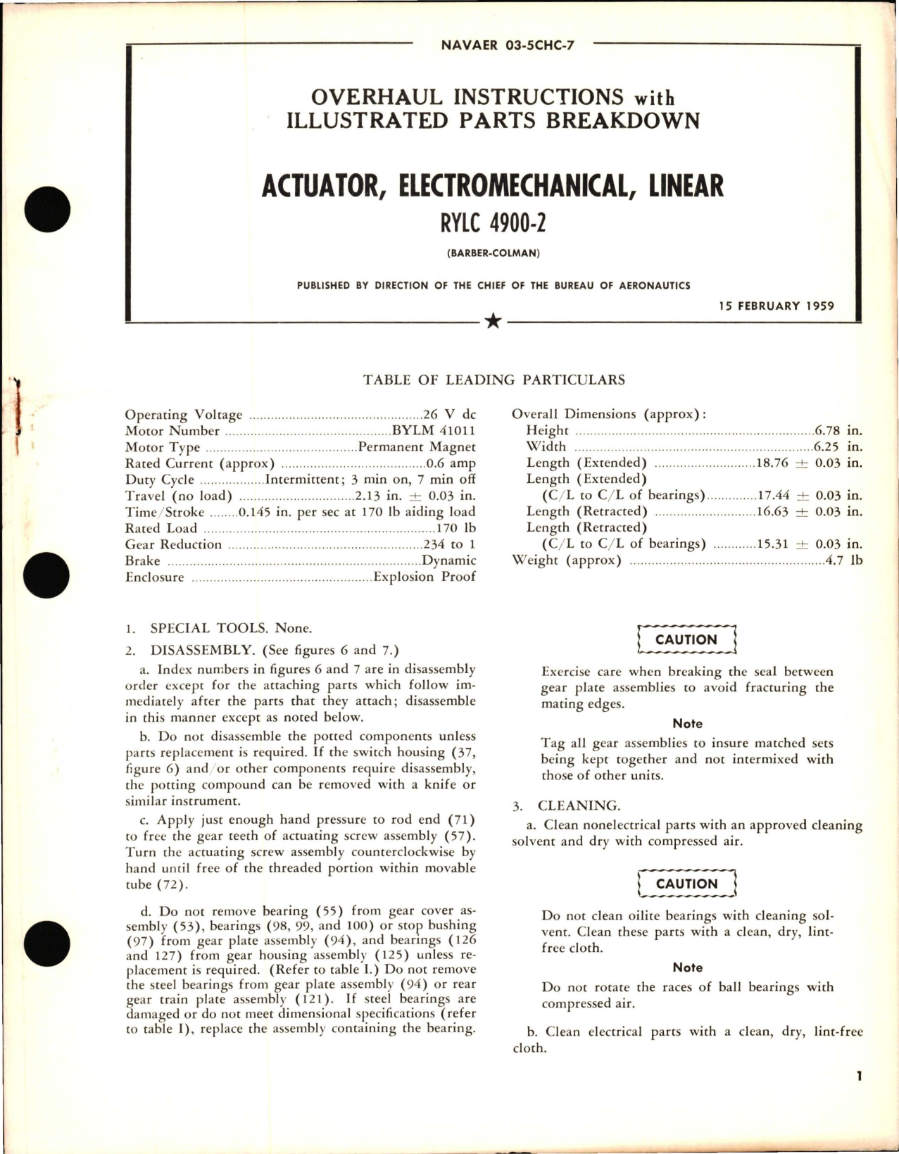 Sample page 1 from AirCorps Library document: Overhaul Instructions with Illustrated Parts Breakdown for Electromechanical Linear Actuator - RYLC 4900-2 