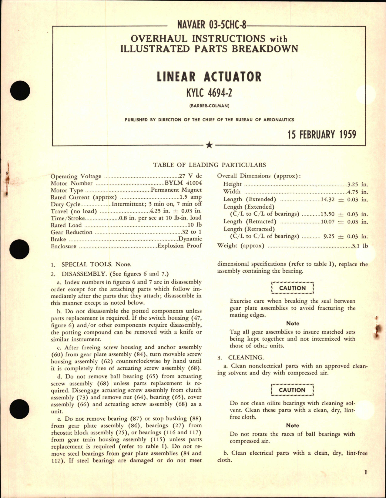 Sample page 1 from AirCorps Library document: Overhaul Instructions with Illustrated Parts Breakdown for Linear Actuator - KYLC 4694-2 