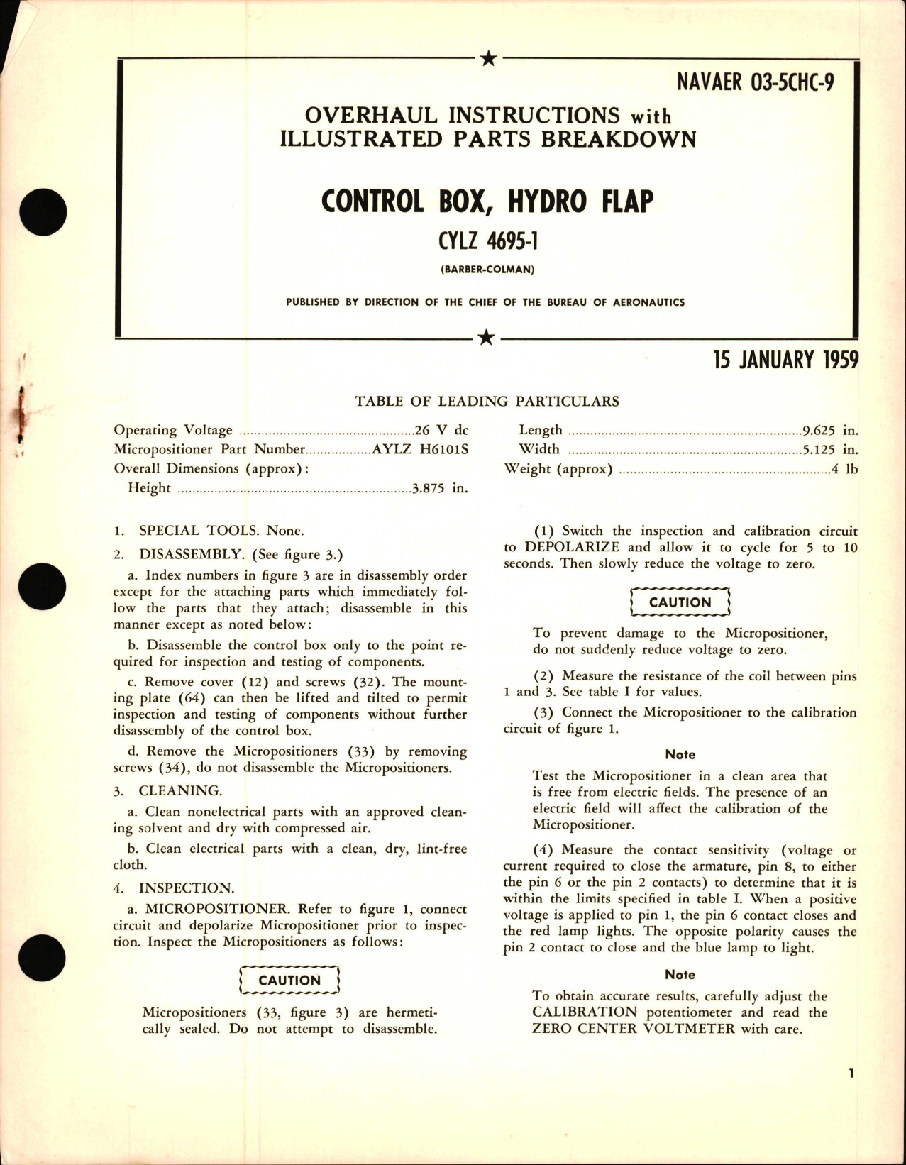 Sample page 1 from AirCorps Library document: Overhaul Instructions with Illustrated Parts Breakdown for Hydro Flap Control Box - CYLZ 4695-1 