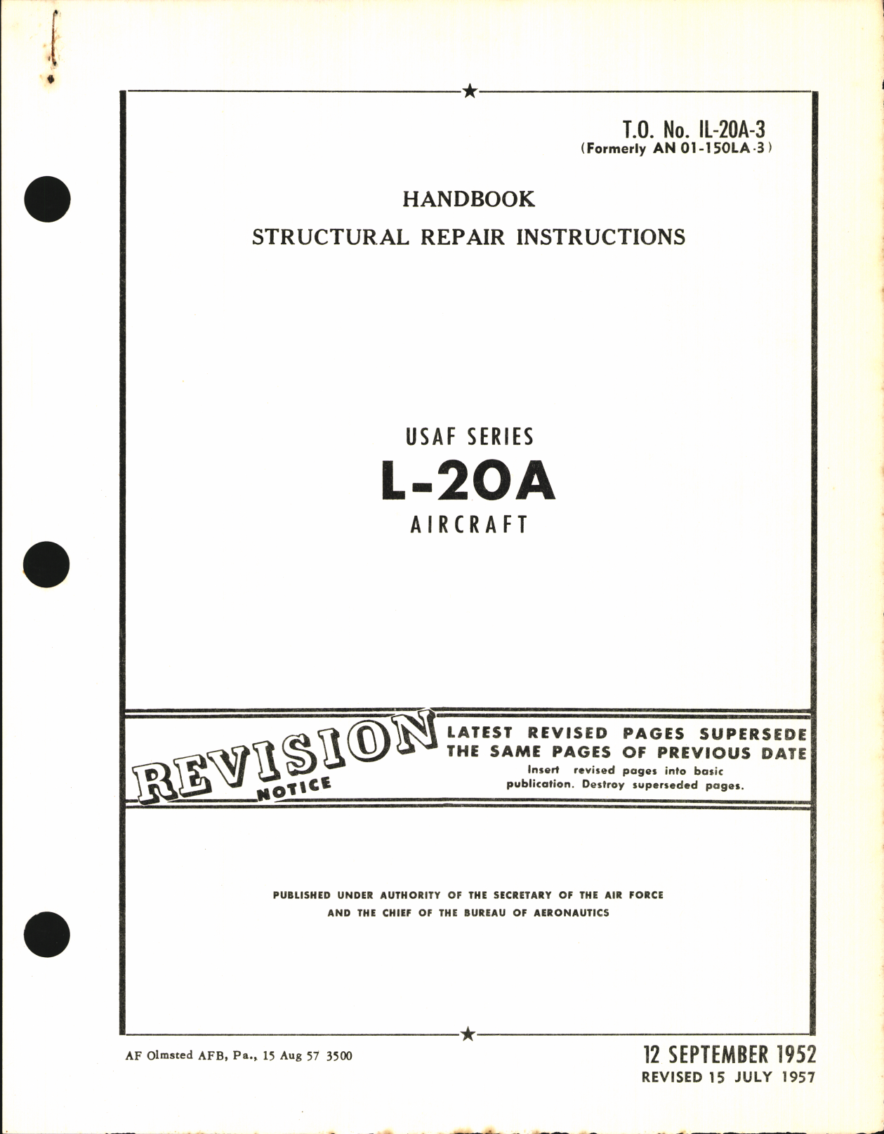 Sample page 1 from AirCorps Library document: Structural Repair Instructions for L-20A 