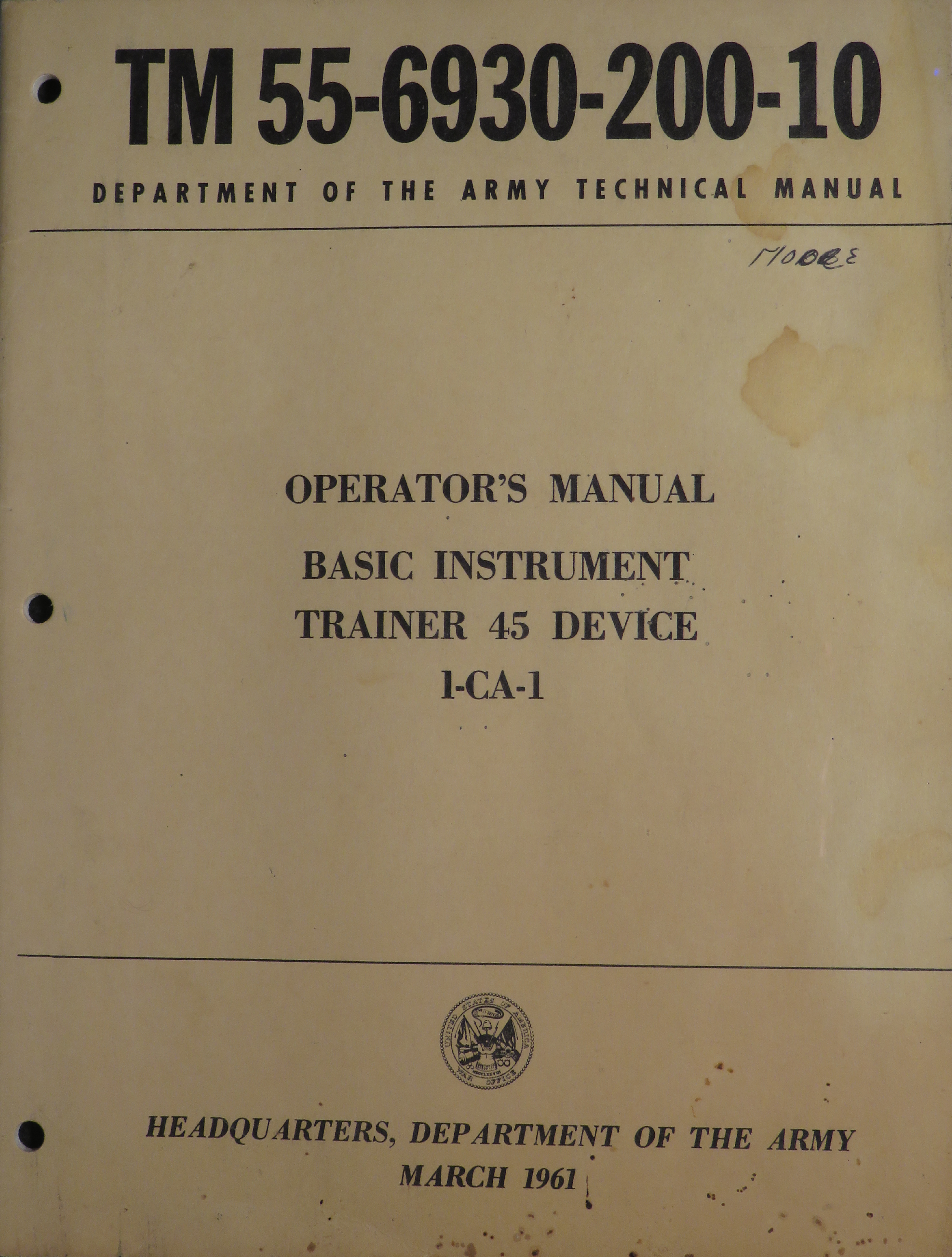 Sample page 1 from AirCorps Library document: Operator's Manual for Basic Instrument Trainer 45 Device 1-CA-1