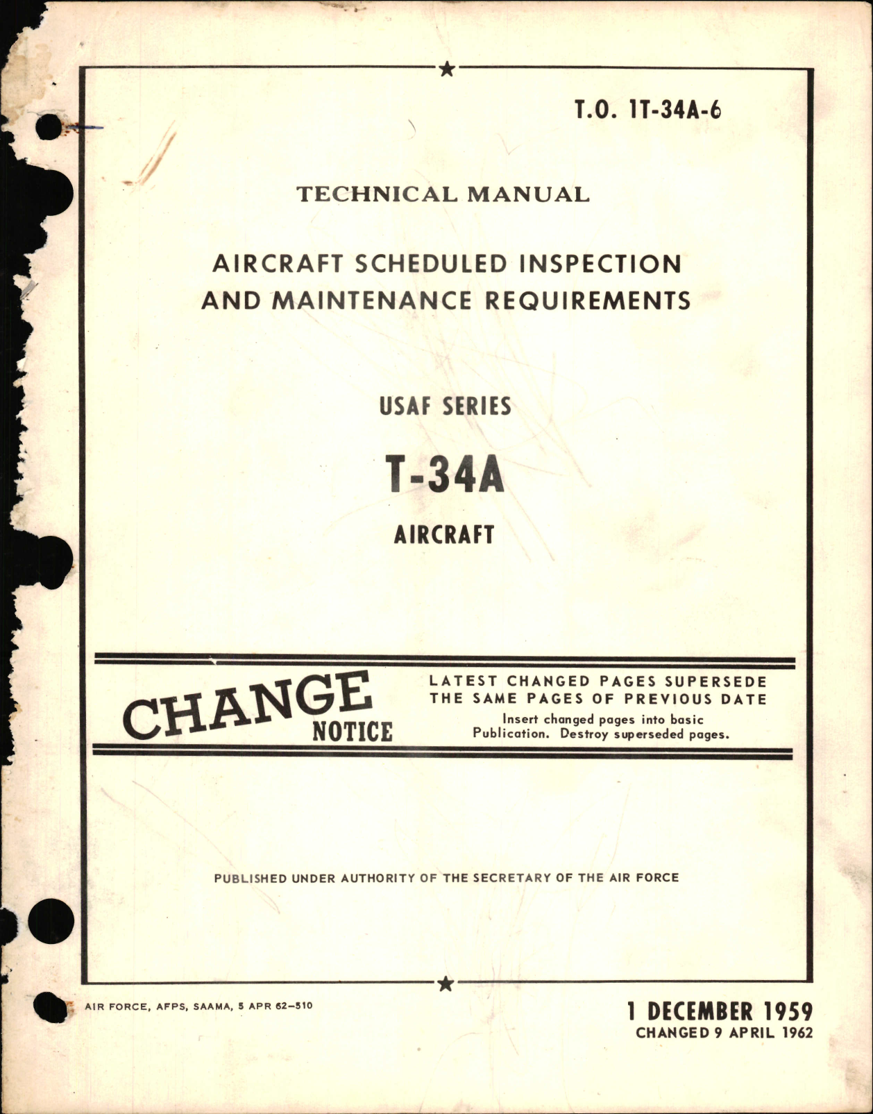 Sample page 1 from AirCorps Library document: Aircraft Scheduled Inspection and Maintenance Requirements for T-34A