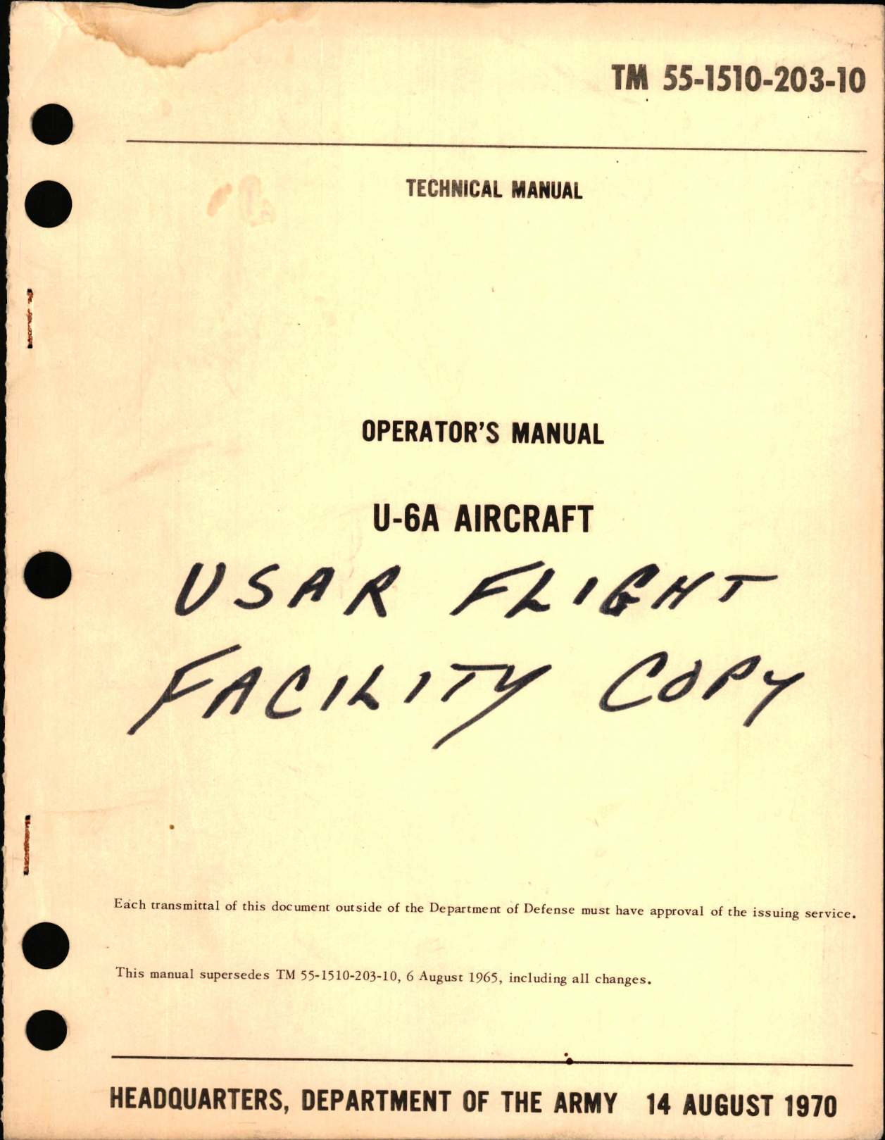 Sample page 1 from AirCorps Library document: Operators Manual for U-6A 