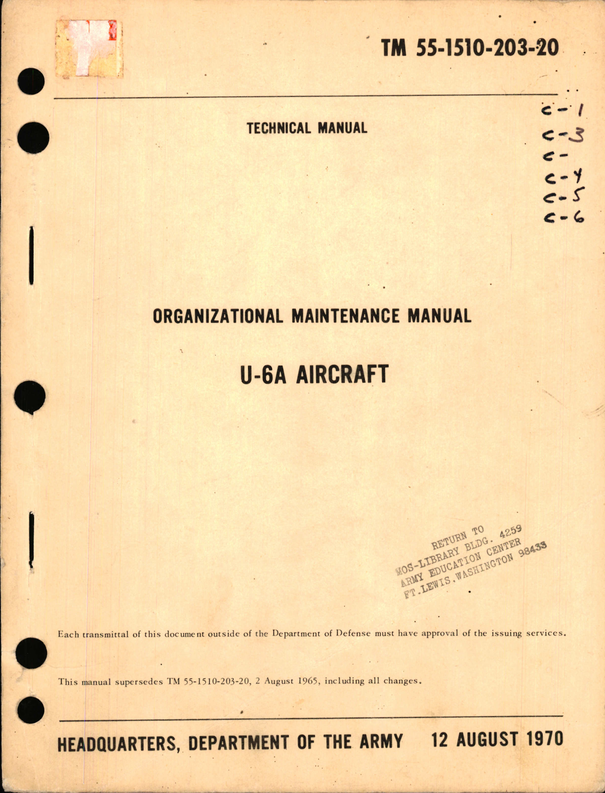 Sample page 1 from AirCorps Library document: Organizational Maintenance Manual for U-6A Aircraft