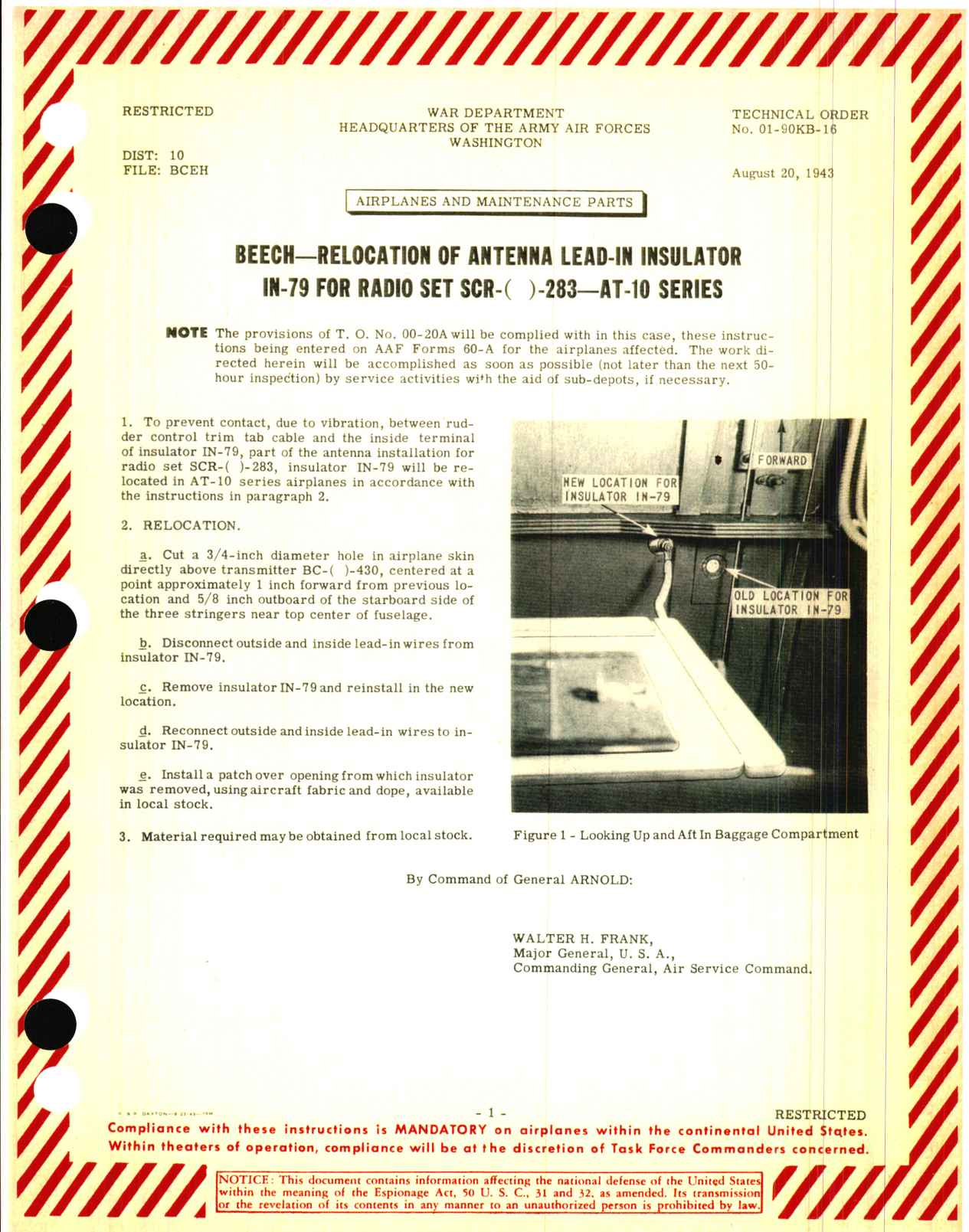 Sample page 1 from AirCorps Library document: Beech - Relocation of Antenna Lead - In Insulator in - 79 for Radio Set SCR - ( ) - 283 - AT-10 Series
