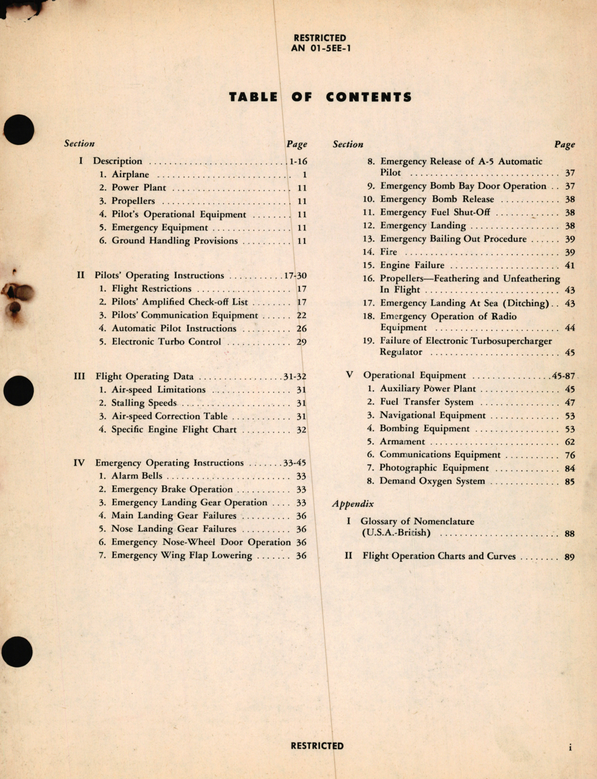 Sample page 5 from AirCorps Library document: Pilot's Flight Operating Instructions for Army Models B-24G, H and J Airplanes Navy Model PB4Y-1 British Model Liberator GRVI and BVI