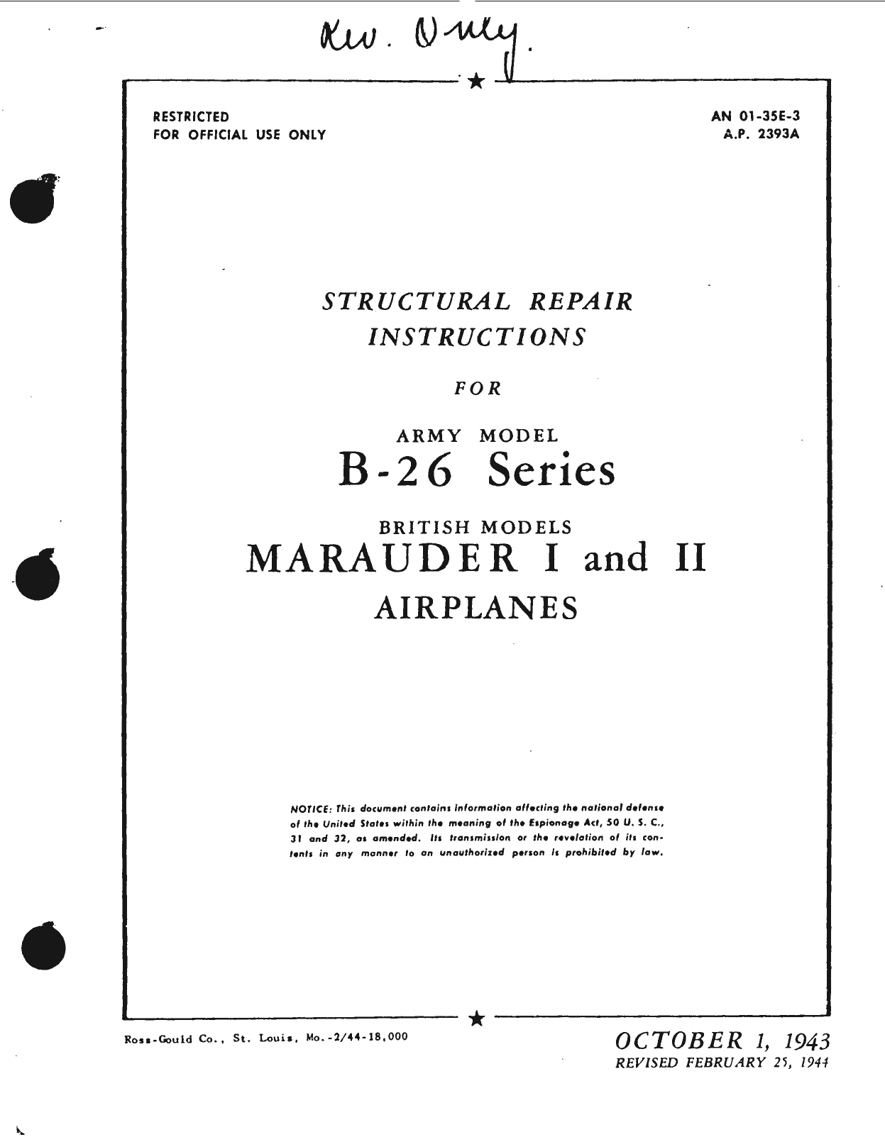 Sample page 5 from AirCorps Library document: Structural Repair Instructions for Army Model B-26 Series British Models Marauder I, II and III Navy Model JM-1 Airplanes