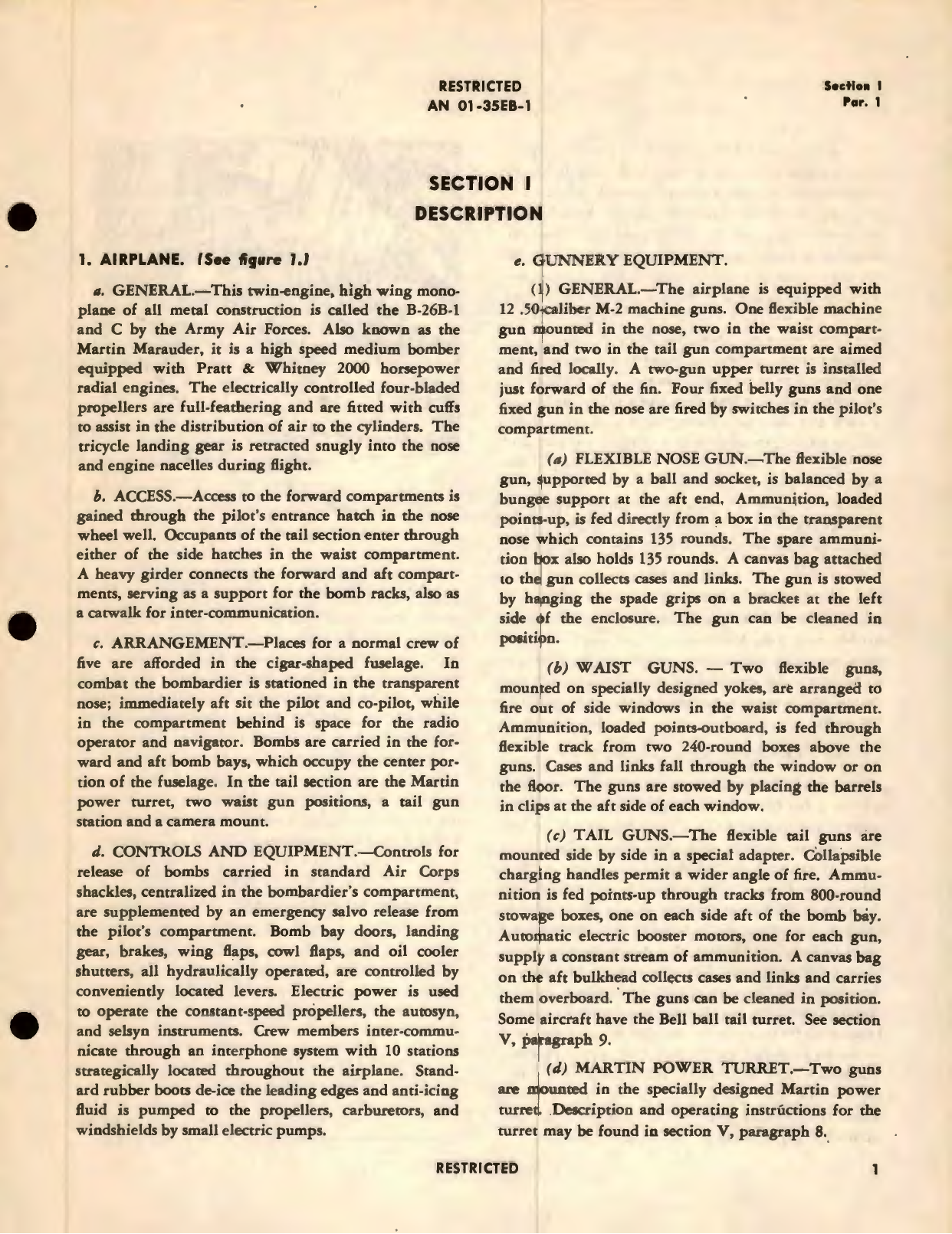 Sample page 5 from AirCorps Library document: Pilot's Handbook of Flight Operating Instructions for Army Models B-26B-1 and -26C British Model Marauder II Airplanes