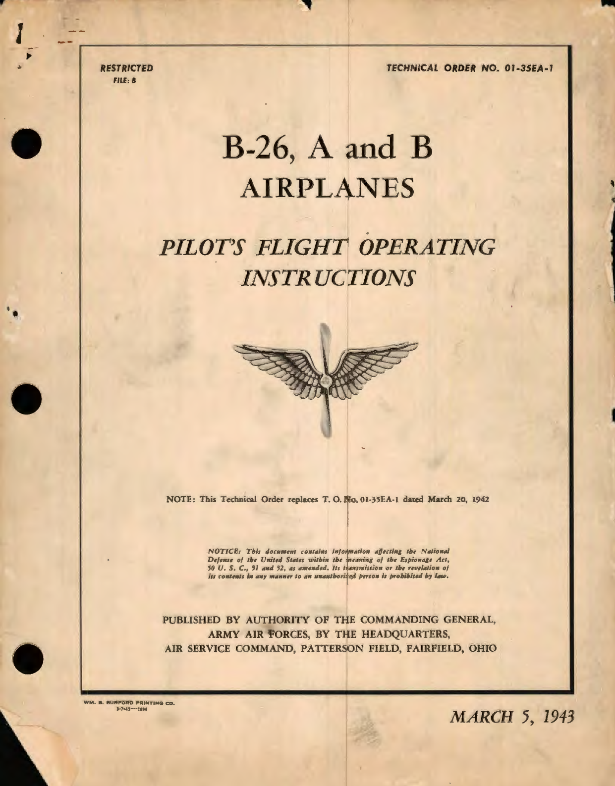 Sample page 1 from AirCorps Library document: A and B Airplanes for Pilot's Flight Operating Instructions