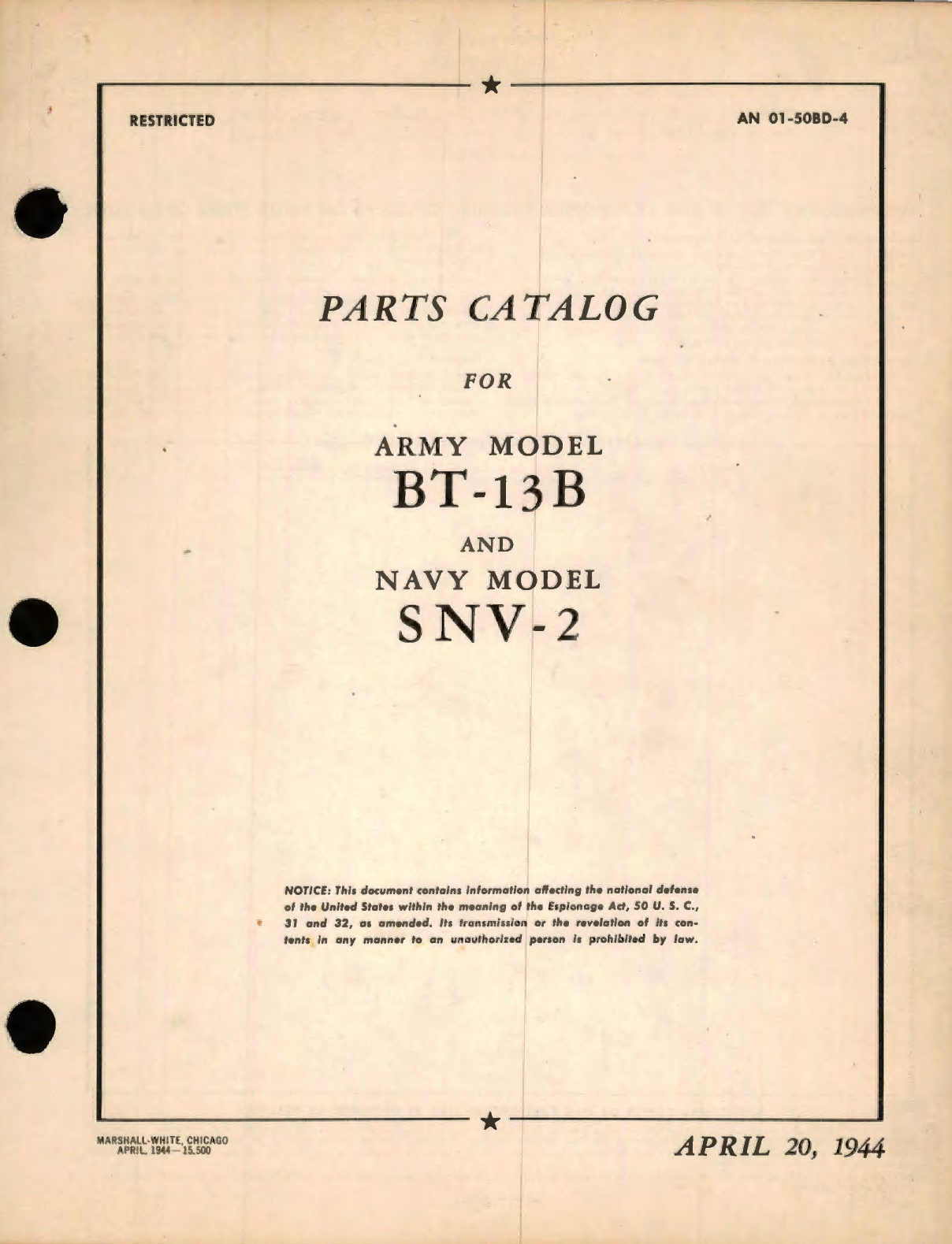 Sample page 1 from AirCorps Library document: Parts Catalog for Army Model BT-13B and Navy Model SNV-2