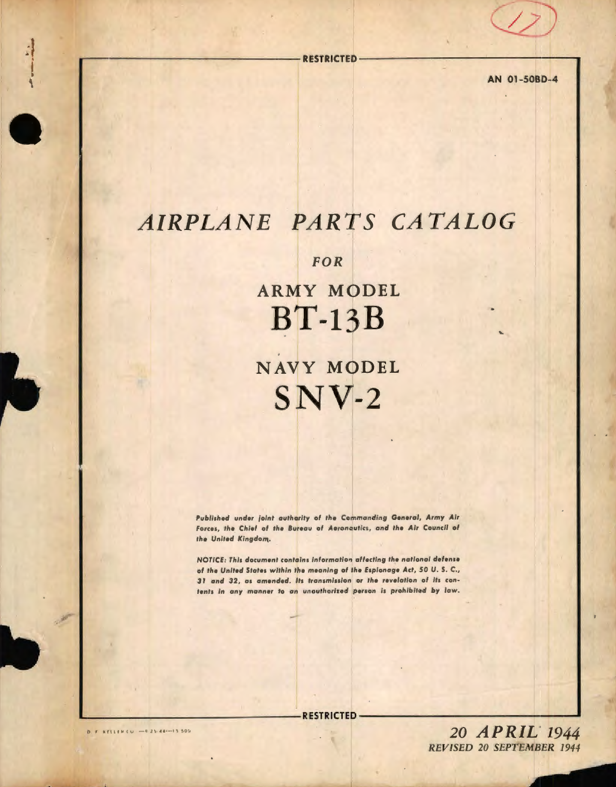 Sample page 1 from AirCorps Library document: Parts Catalog for Army Model BT-13B and Navy Model SNV-2