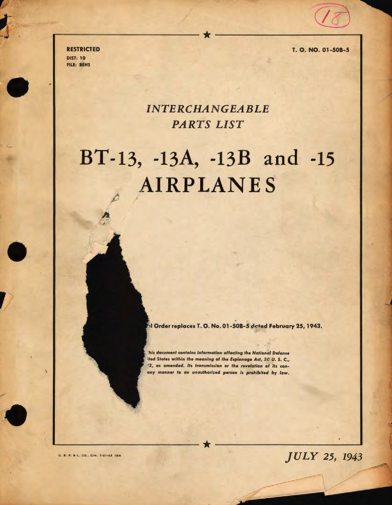 Sample page 1 from AirCorps Library document: Interchangeable Parts List, BT-13, -13A, -13B and -15 Airplanes