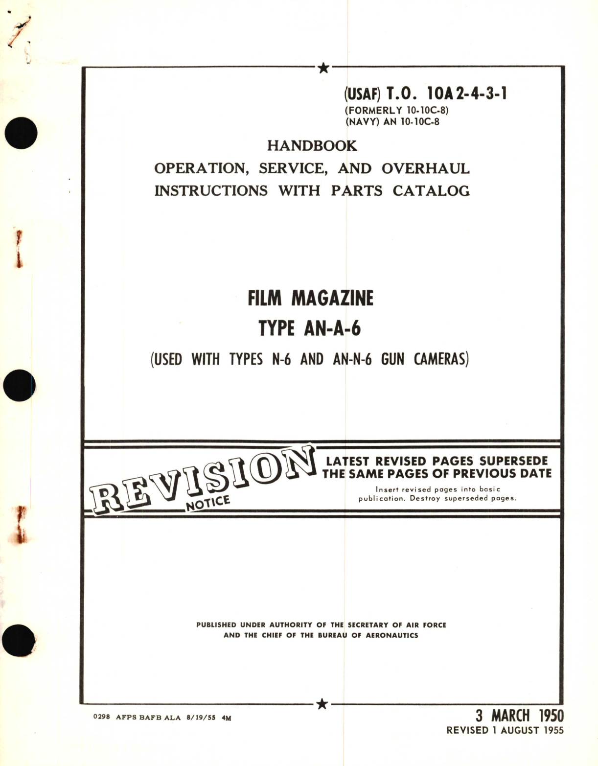 Sample page 1 from AirCorps Library document: Operation, Service, and Overhaul Instructions with Parts Catalog for Film Magazine Type AN-A-6 (Used with Types N-6 and AN-N-6 Gun Cameras)