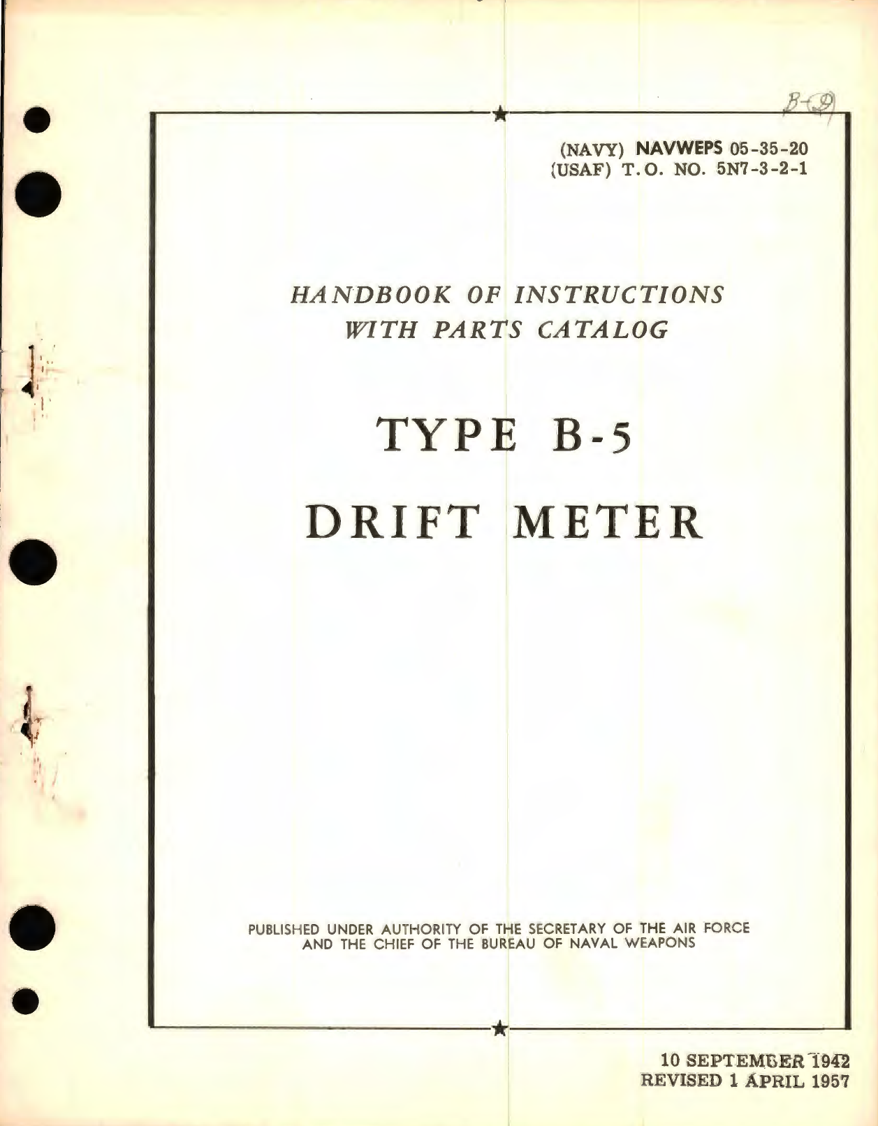 Sample page 1 from AirCorps Library document: Instructions with Parts Catalog for Type B-5 Drift Meter