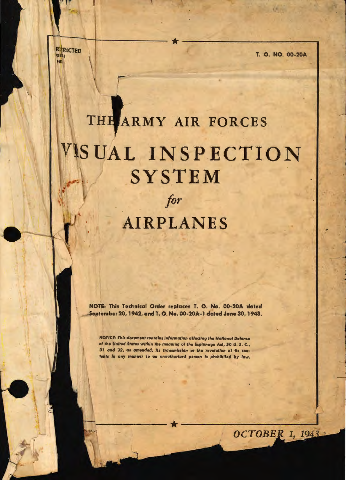 Sample page 1 from AirCorps Library document: The Army Air Forces Visual Inspection System for Airplanes