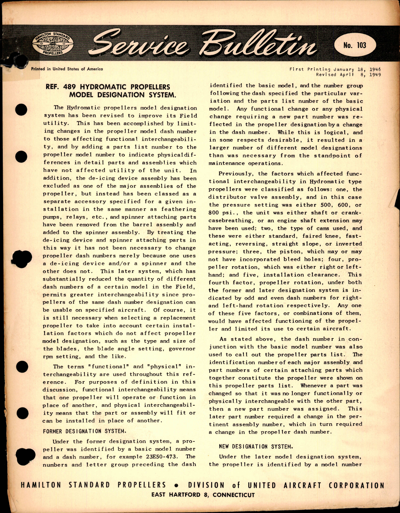 Sample page 1 from AirCorps Library document: Hydromatic Propellers Model Designation System, Ref 489