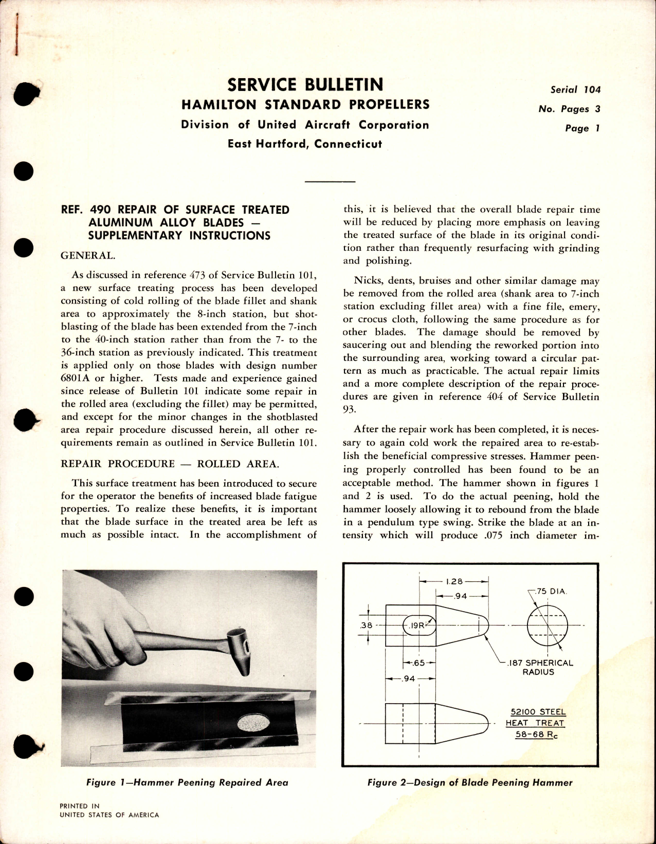 Sample page 1 from AirCorps Library document: Repair of Surface Treated Aluminum Alloy Blades - Supplementary Instructions, Ref 490