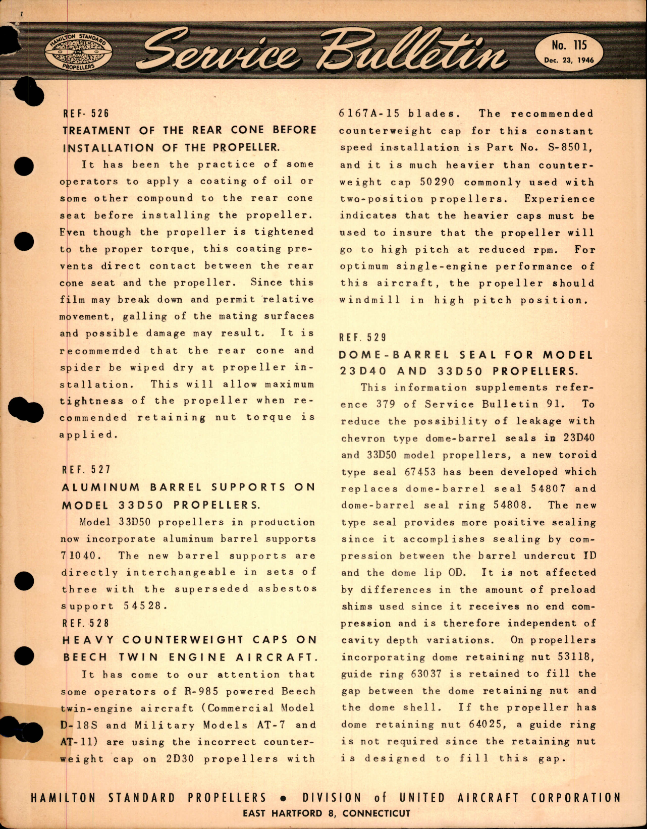 Sample page 1 from AirCorps Library document: Treatment of the Rear Cone Before Installation of the Propeller, Ref 526