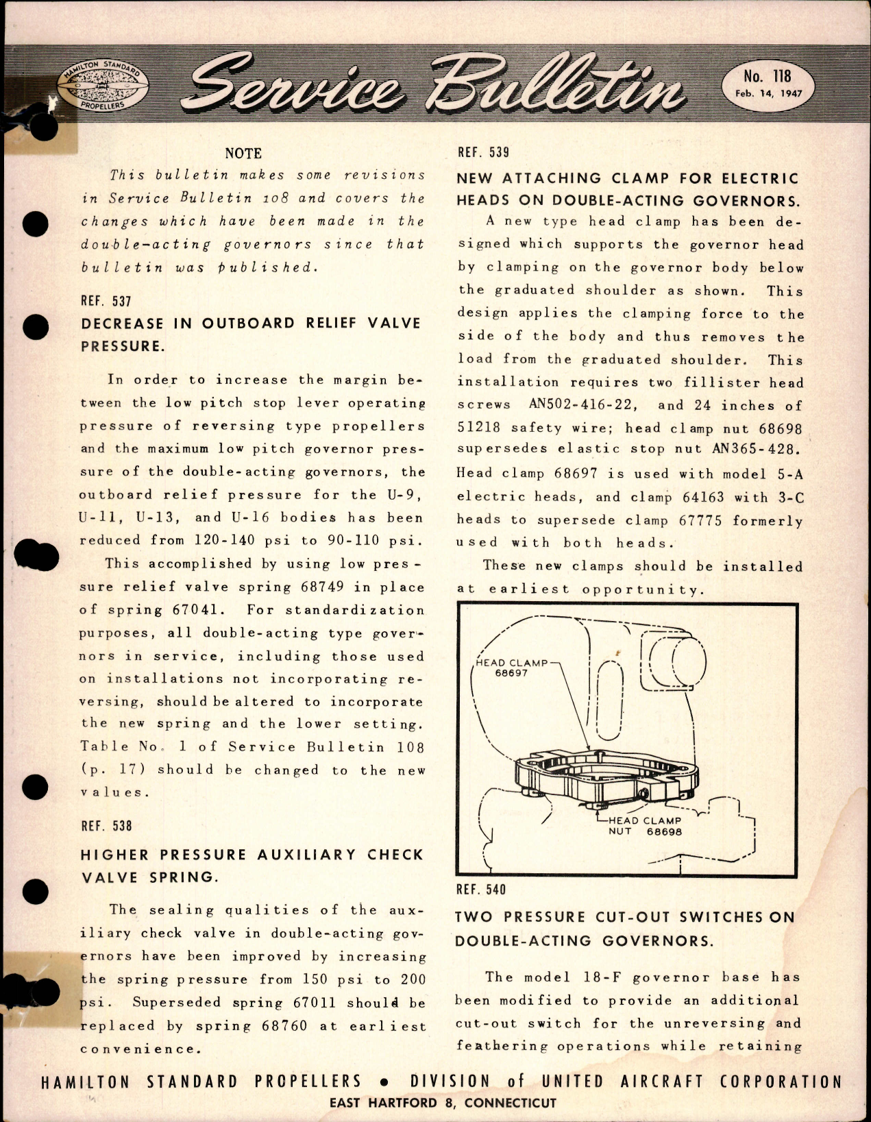 Sample page 1 from AirCorps Library document: Decrease in Outboard Relief Valve Pressure, Ref 537