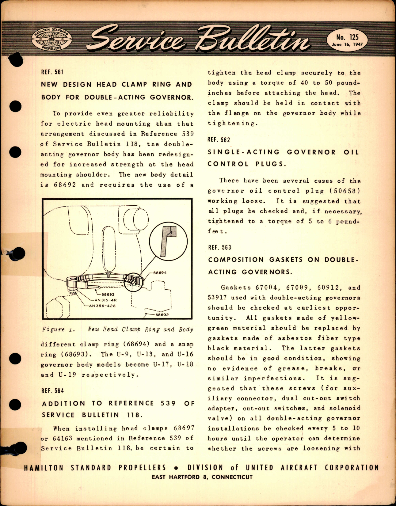 Sample page 1 from AirCorps Library document: New Design Head Clamp Ring and Body for Double-Acting Governor, Ref 561