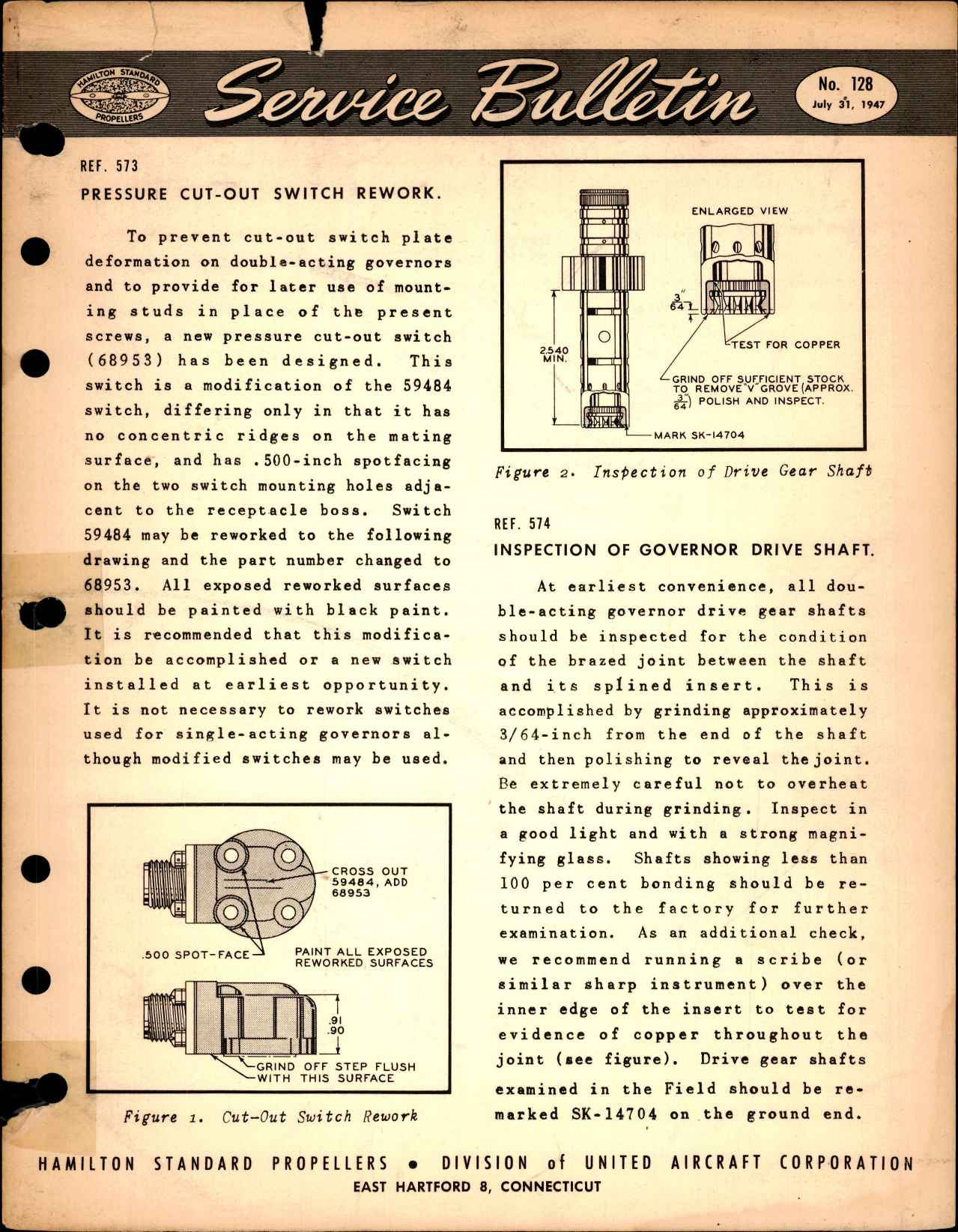 Sample page 1 from AirCorps Library document: Pressure Cut-Out Switch Rework, Ref 573