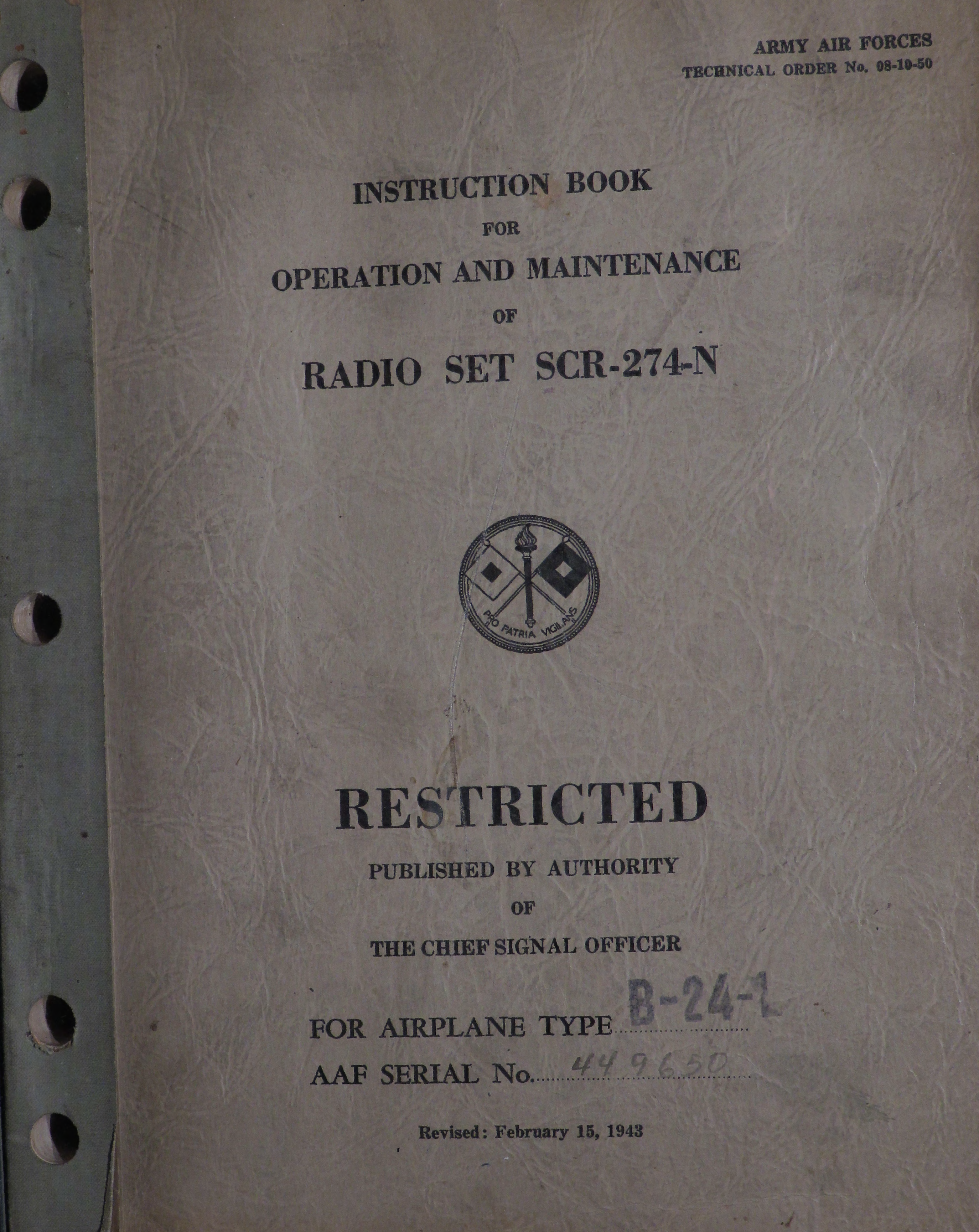 Sample page 1 from AirCorps Library document: Instruction Book for Operation and Maintenance of Radio Set SCR-274-N