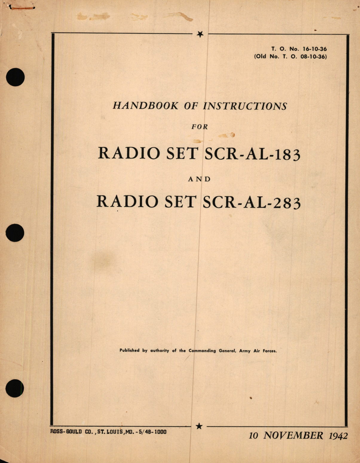 Sample page 1 from AirCorps Library document: Instructions for Radio Set SCR-AL-183 and Radio Set SCR-AL-283 