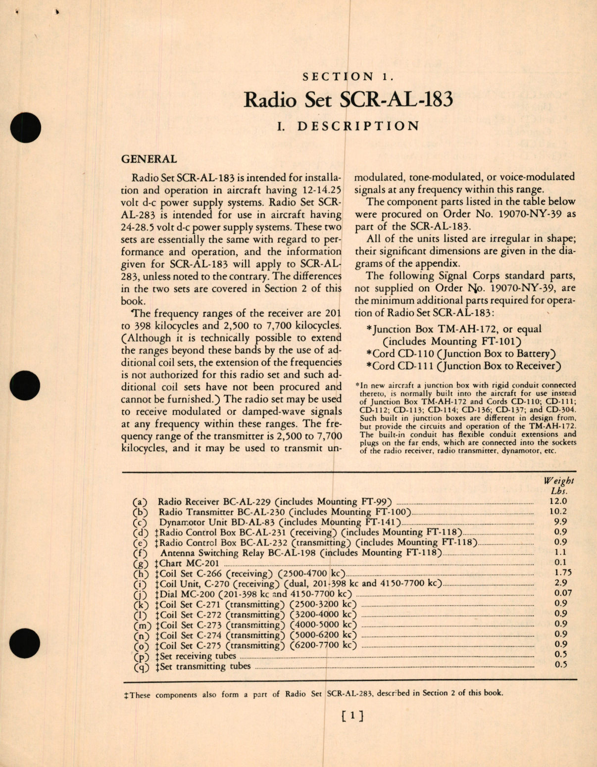 Sample page 9 from AirCorps Library document: Instructions for Radio Set SCR-AL-183 and Radio Set SCR-AL-283 