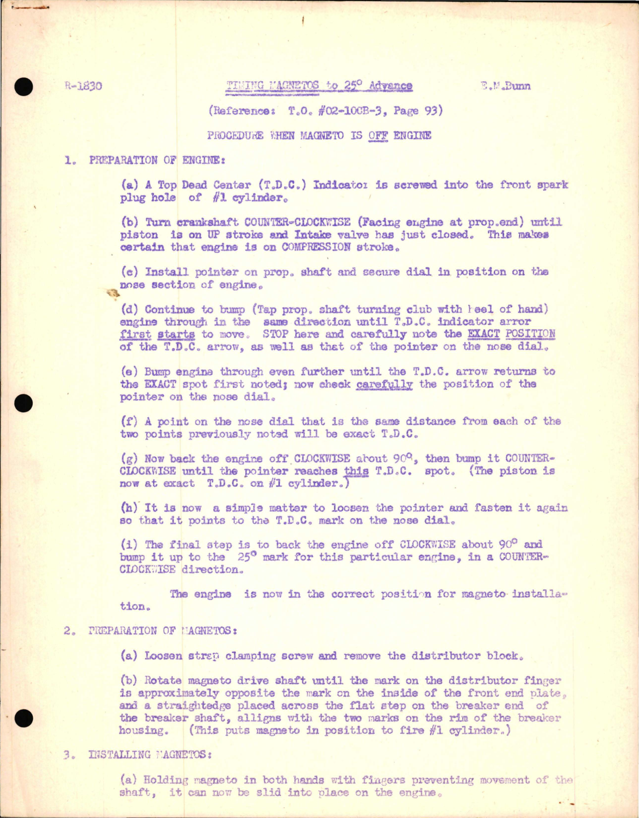 Sample page 1 from AirCorps Library document: Timing Magnetos to 25 Degree Advance for R-1830