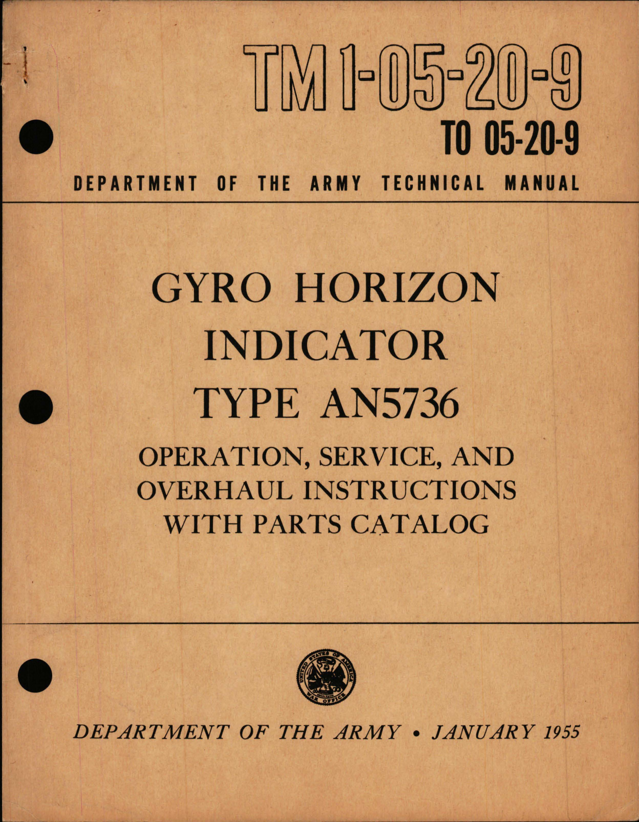 Sample page 1 from AirCorps Library document: Operation, Service and Overhaul Instructions with Parts for Gyro Horizon Indicator - Type AN5736