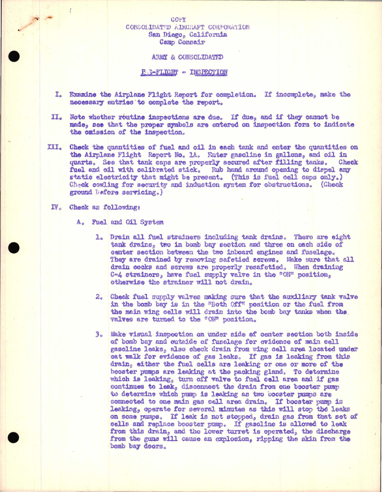 Sample page 1 from AirCorps Library document: Pre-Flight Inspection for Consolidated Aircraft