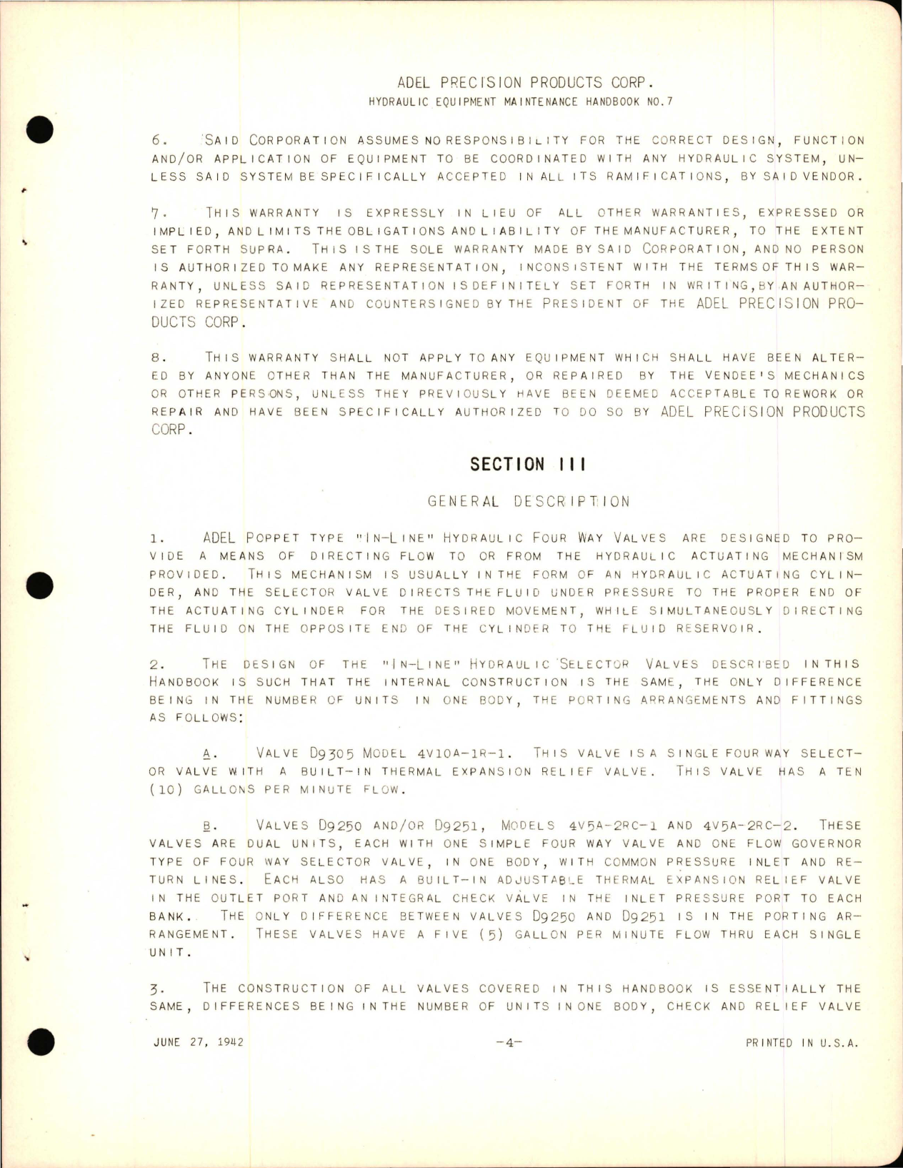 Sample page 9 from AirCorps Library document: Instructions with Parts Catalog for Steel Seat In Line Selector Valves - D9305, D9250, and D9251 