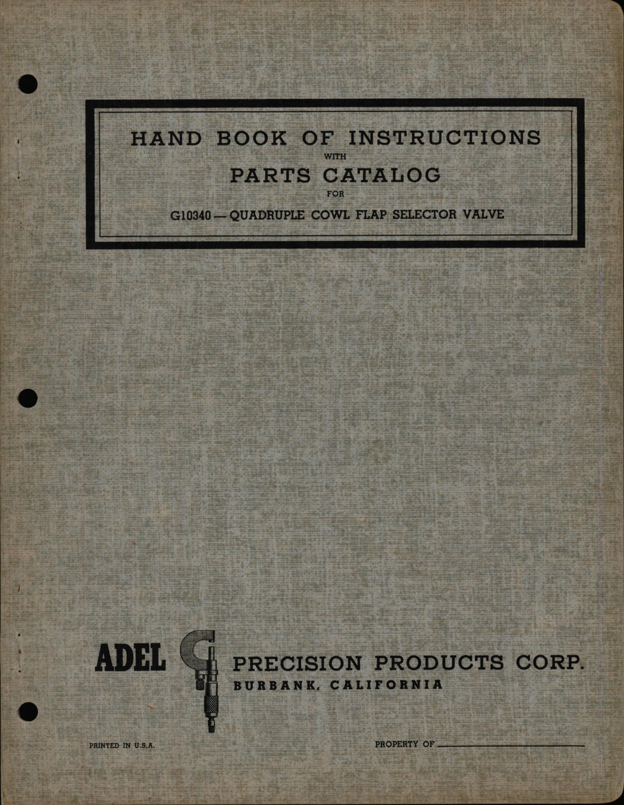 Sample page 1 from AirCorps Library document: Instructions with Parts Catalog for Quadruple Cowl Flap Selector Valve G10340 