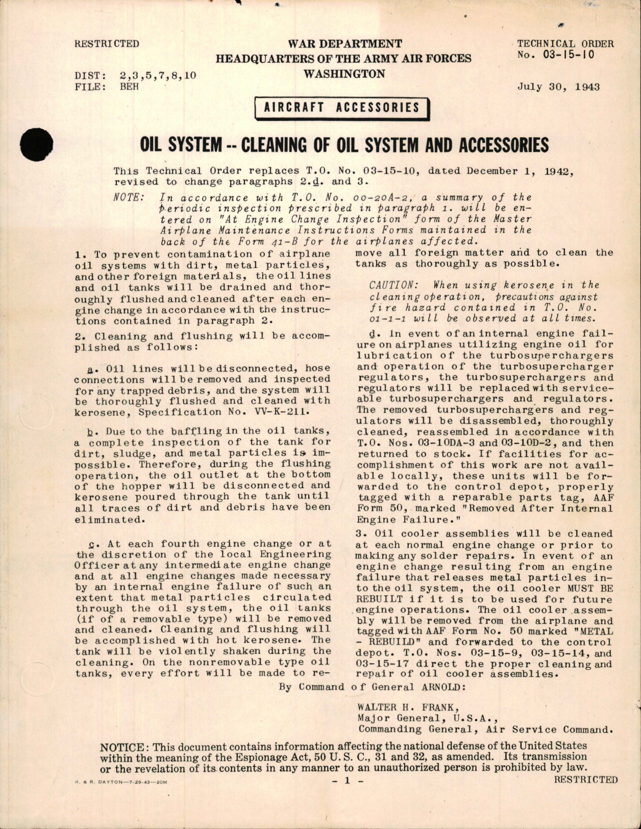 Sample page 1 from AirCorps Library document: Oil System - Cleaning of Oil System and Accessories