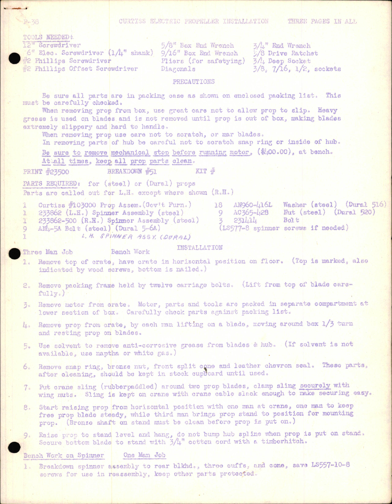 Sample page 1 from AirCorps Library document: Curtiss Electric Propeller Installation for P-38