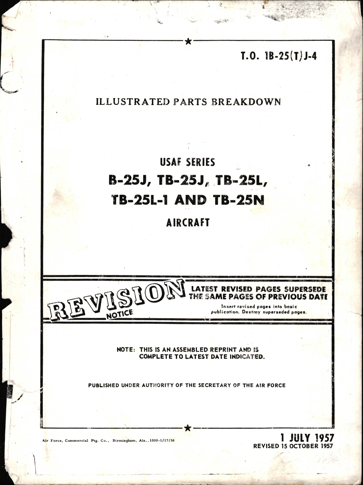 Sample page 1 from AirCorps Library document: Illustrated Parts Breakdown for B-25J, TB-25J, TB-25L, TB-25L-1, and TB-25N