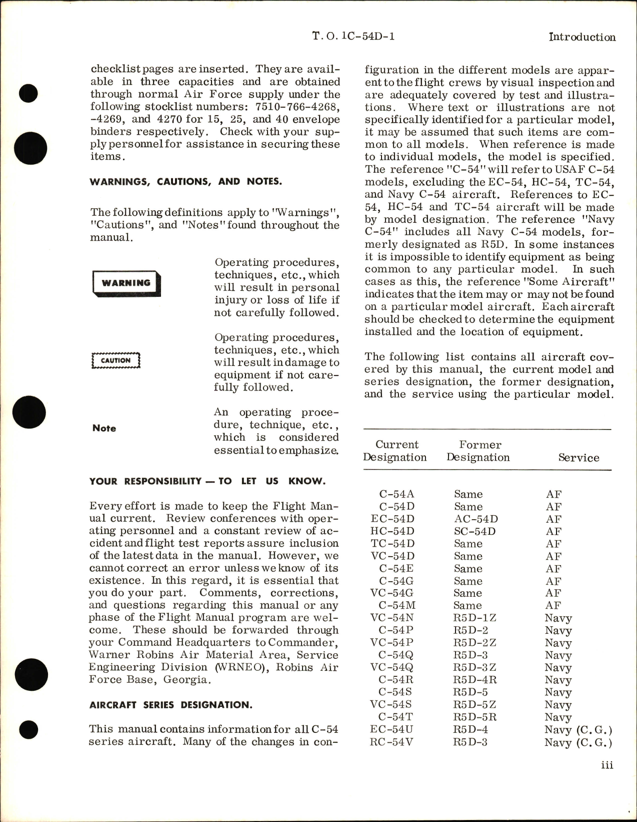 Sample page 5 from AirCorps Library document: Flight Manual for C-54
