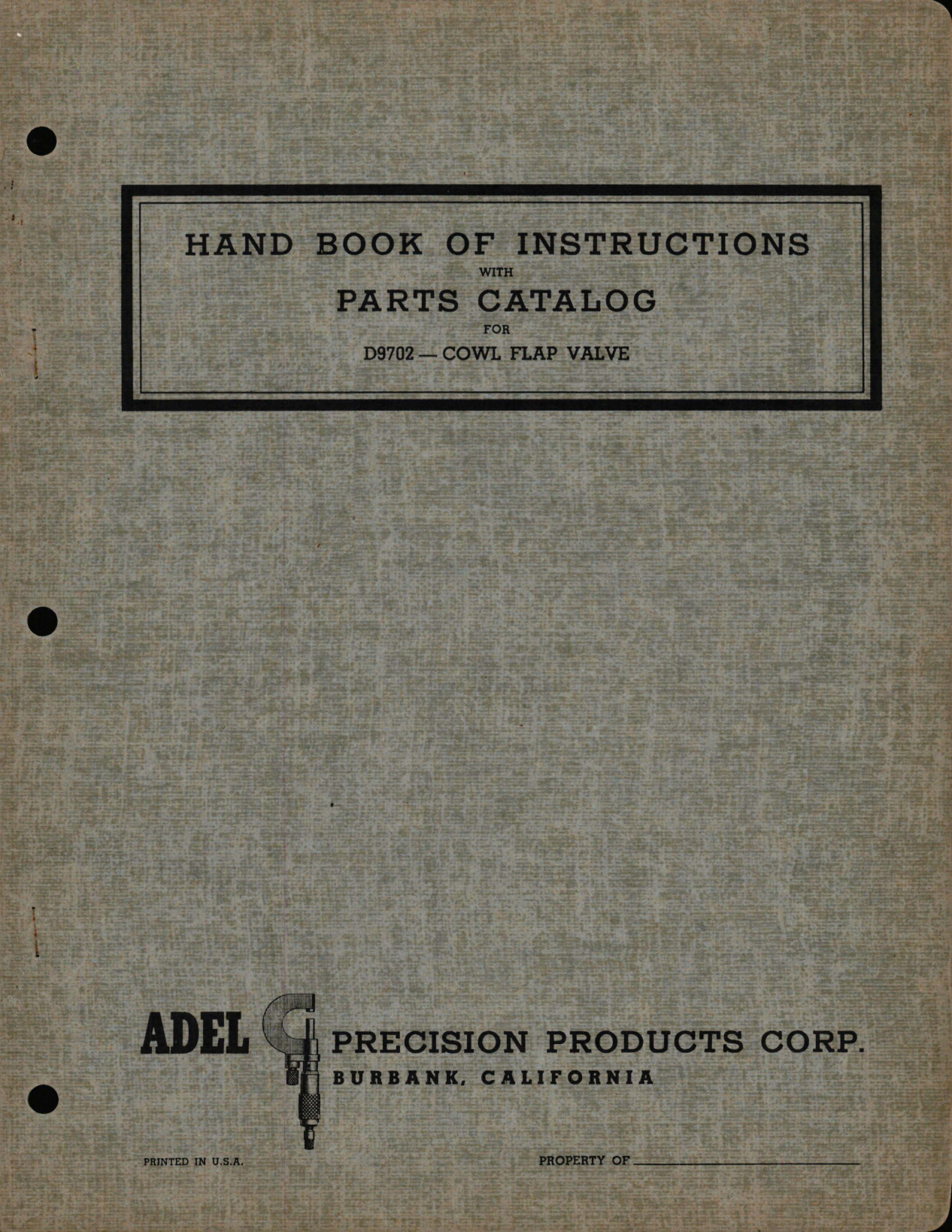 Sample page 1 from AirCorps Library document: Instructions with Parts Catalog for Cowl Flap Valve - D9702