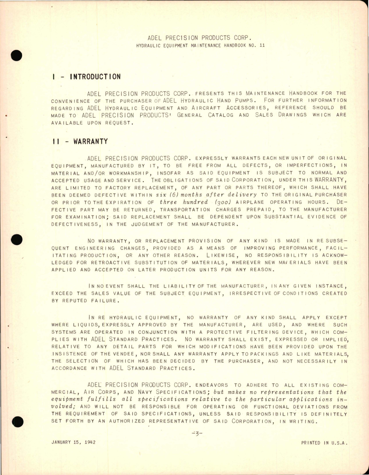 Sample page 5 from AirCorps Library document: Instructions with Parts Catalog for Hydraulic Hand Pump 
