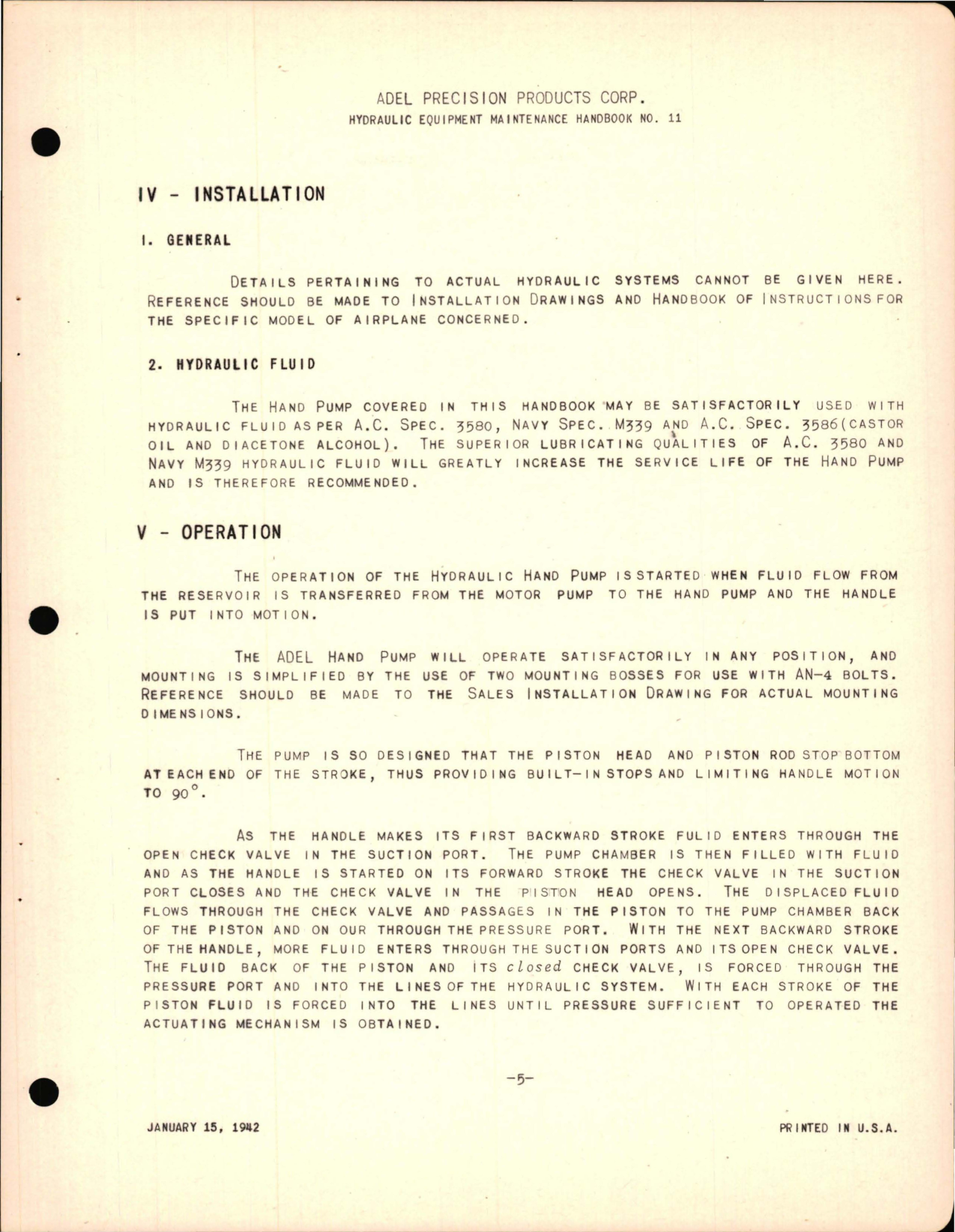 Sample page 7 from AirCorps Library document: Instructions with Parts Catalog for Hydraulic Hand Pump 