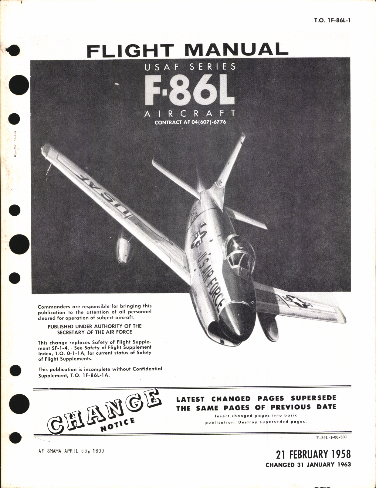 Sample page 1 from AirCorps Library document: Flight Manual for F-86L Aircraft