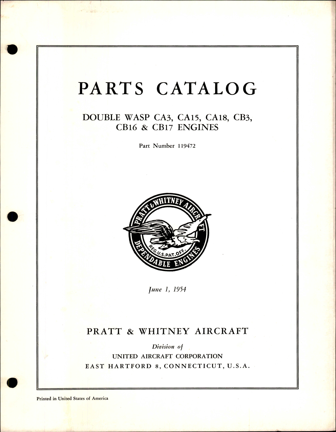 Sample page 1 from AirCorps Library document: Parts Catalog for Double Wasp CA3, CA15, CA18, CB3, CB16 & CB17 Engines