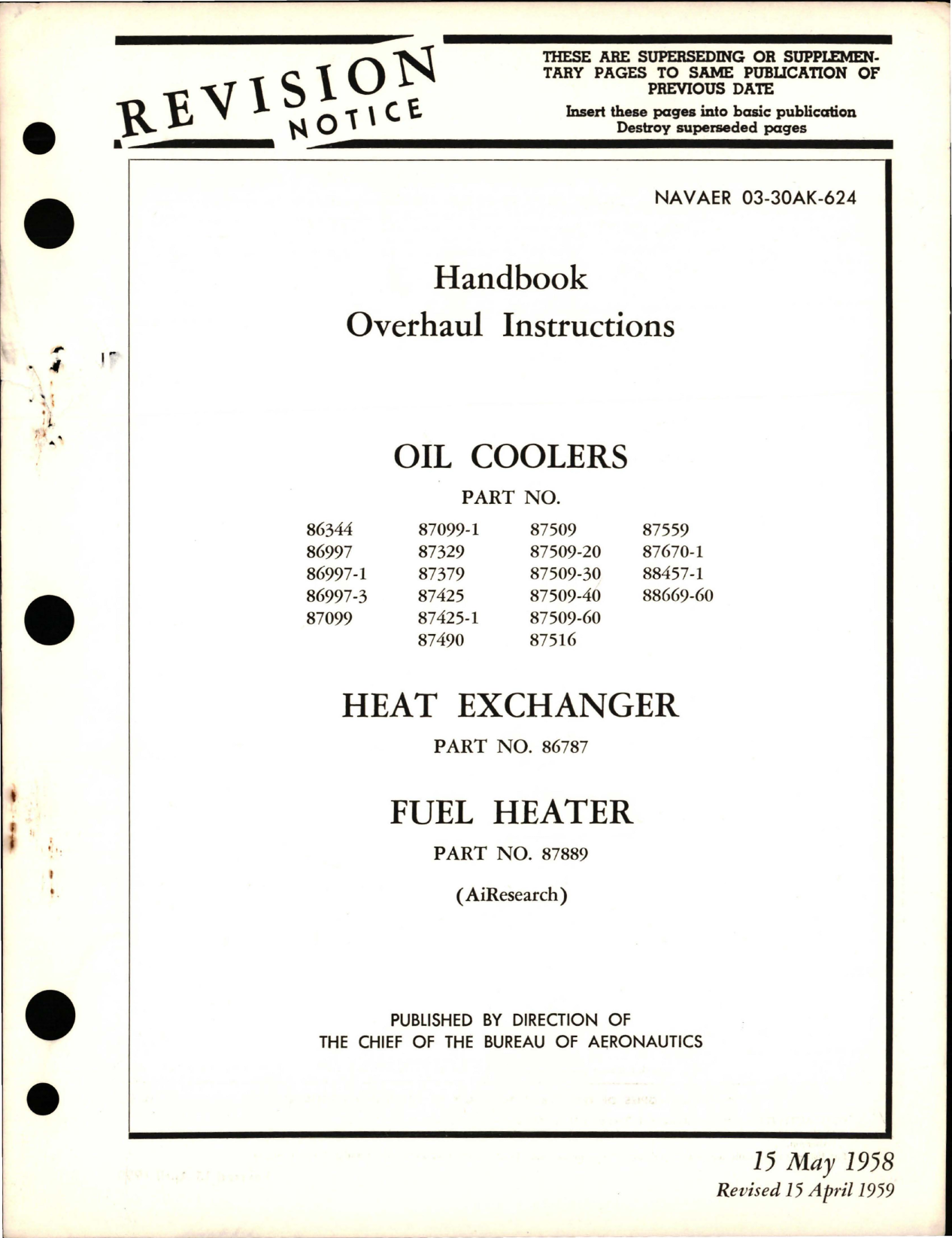 Sample page 1 from AirCorps Library document: Overhaul Instructions for Oil Coolers, Heat Exchanger, and Fuel Heater